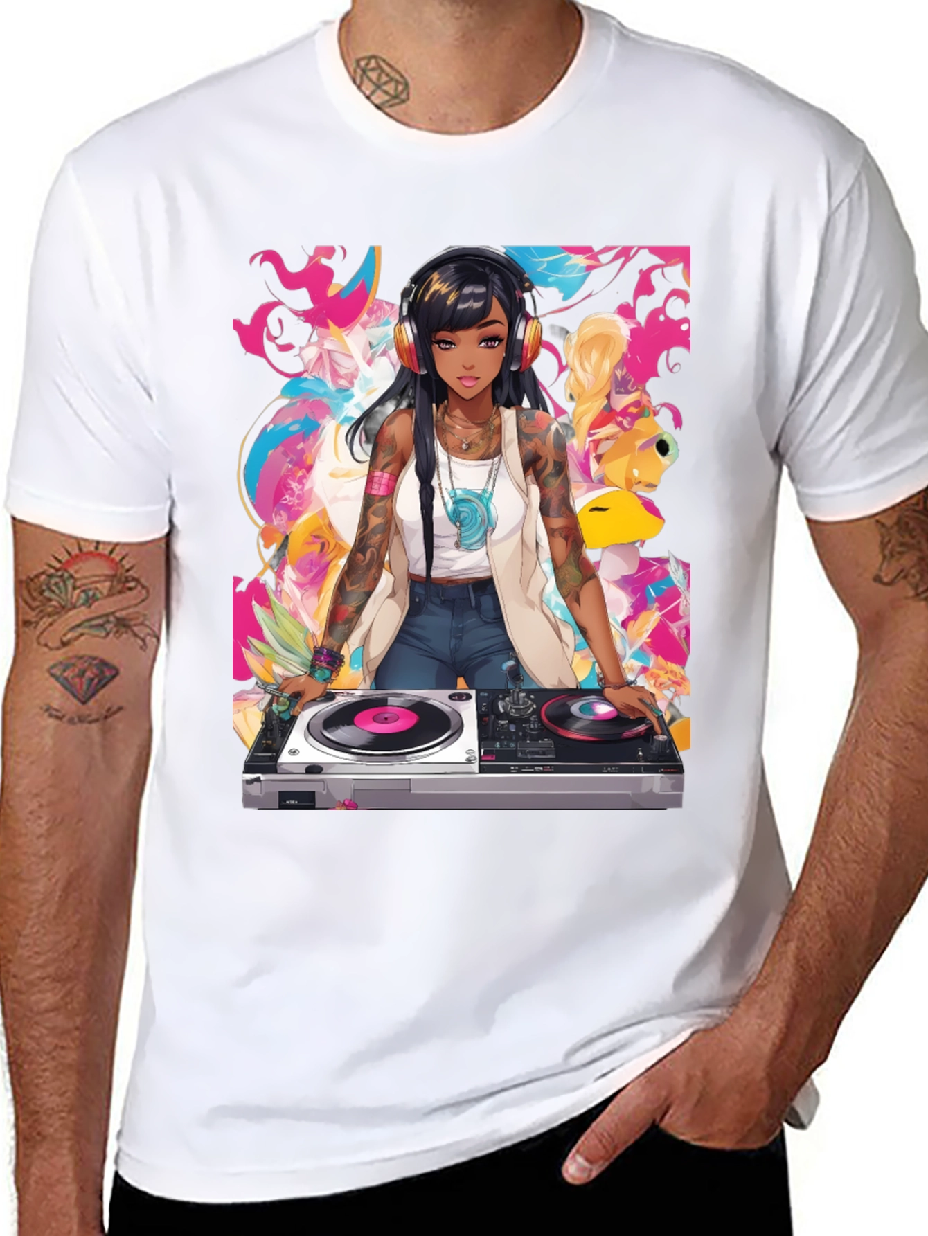 Black DJ Anime Graphic Tee - Cool Black T-Shirt view 8