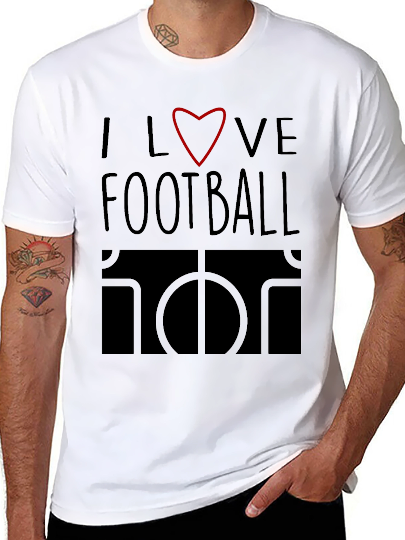Black I Love Football Graphic Tee - Black Cotton T-Shirt view 8