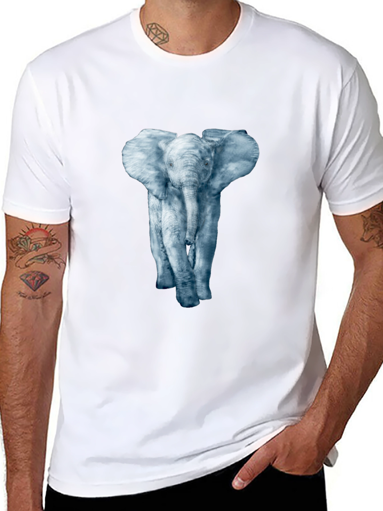 Black Elephant Print Crew Neck T-Shirt view 8