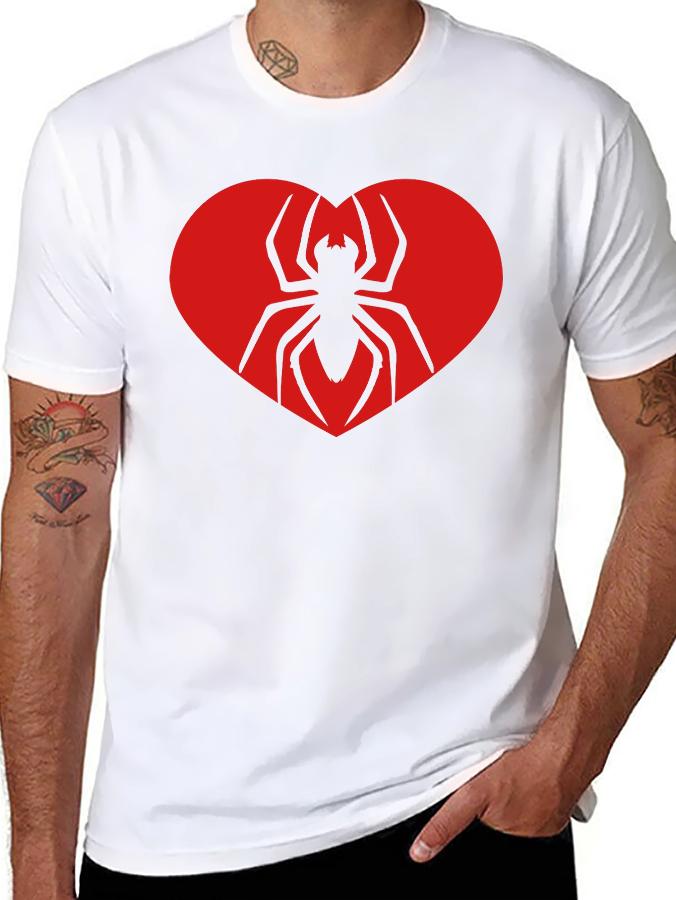 Black Spider Heart Graphic Tee - Black Cotton T-Shirt view 8