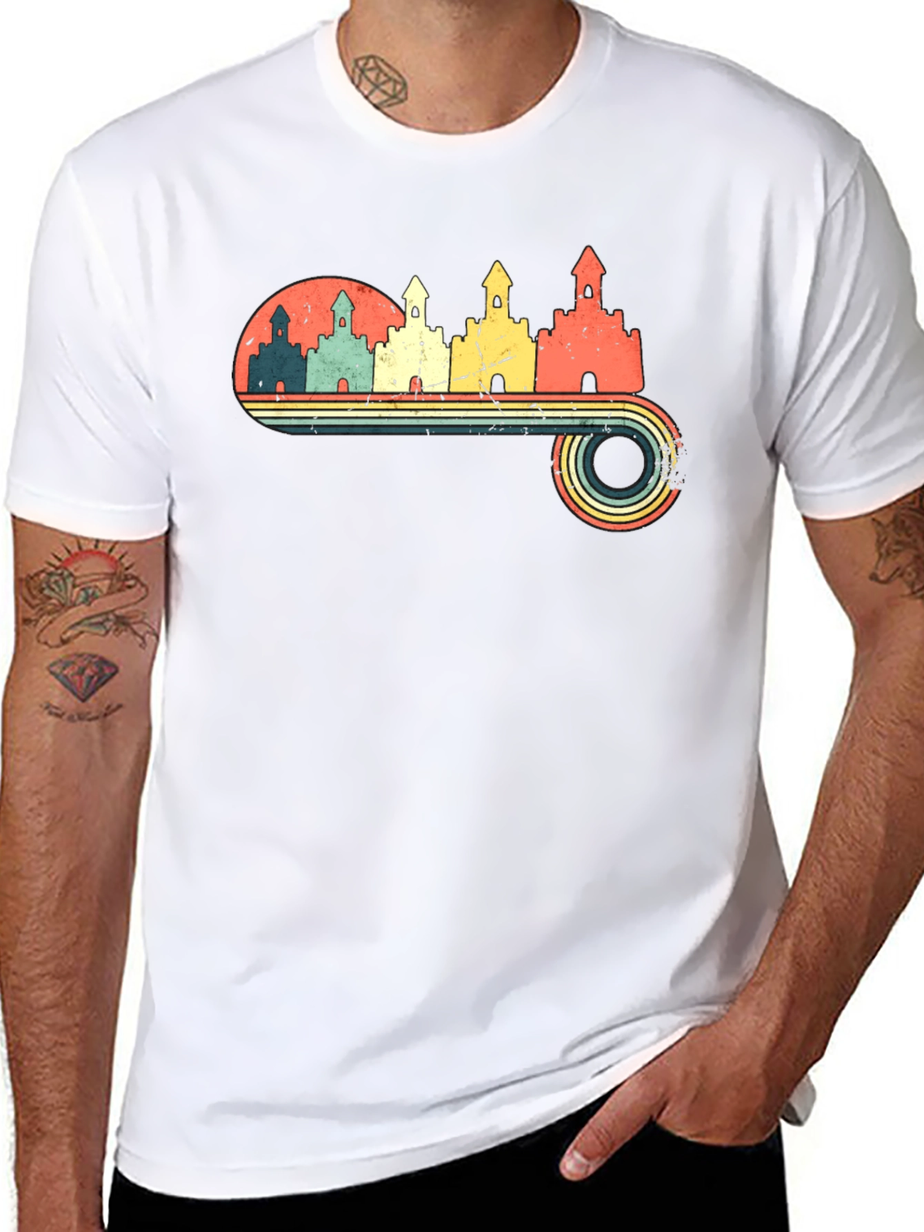 Black Retro Castle Graphic Tee - Vintage Style T-Shirt view 8