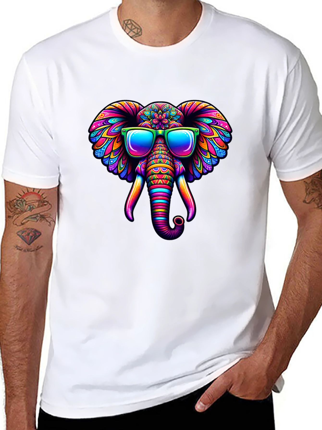 Black Cool Elephant T-Shirt: Colorful Design view 8