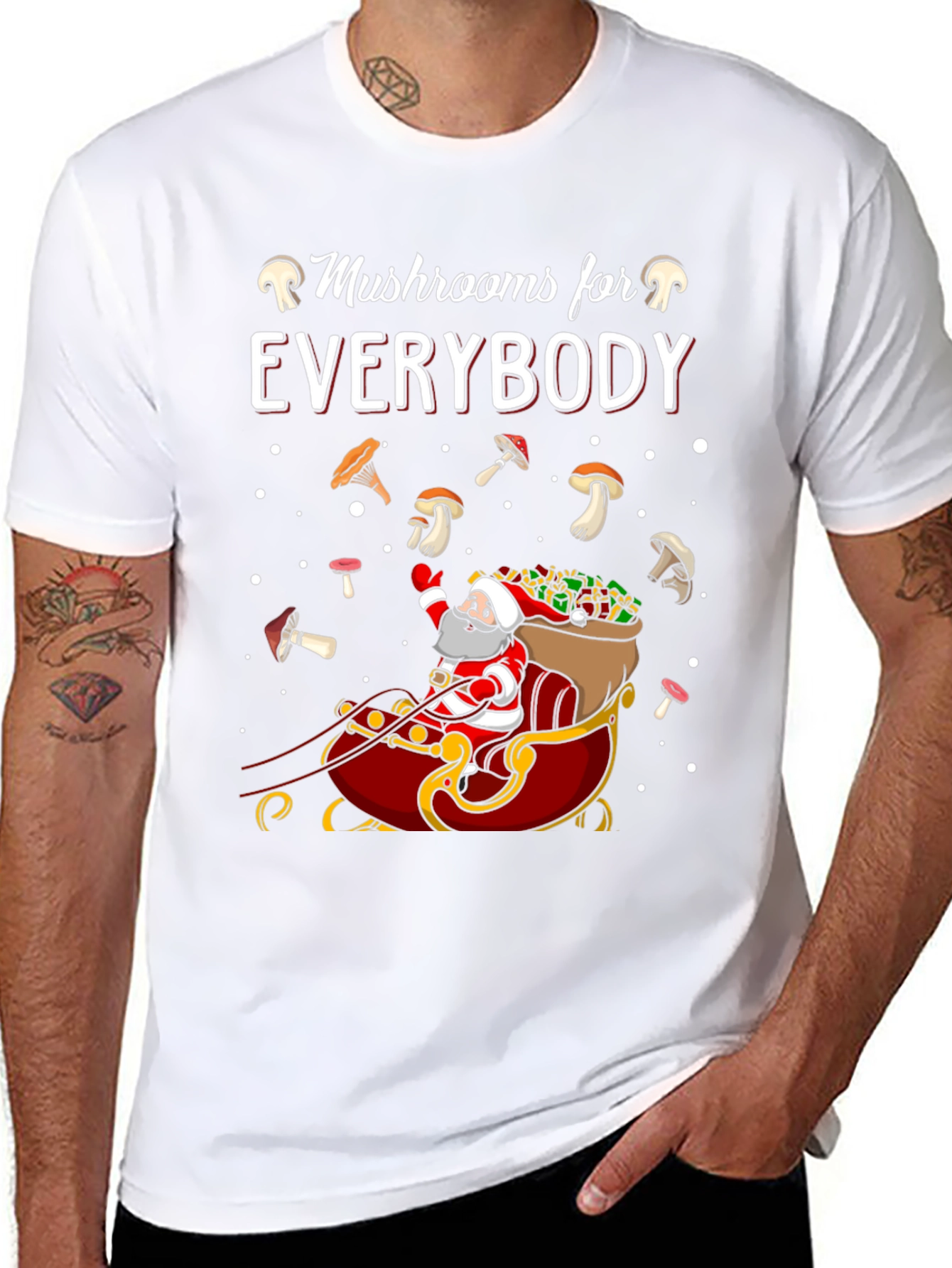 Black Mushroom Lovers Santa Sleigh Graphic Tee view 8