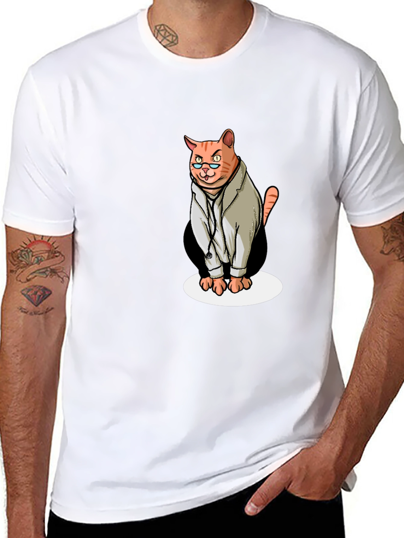 Black Doctor Cat Graphic T-Shirt - Funny Novelty Tee view 8