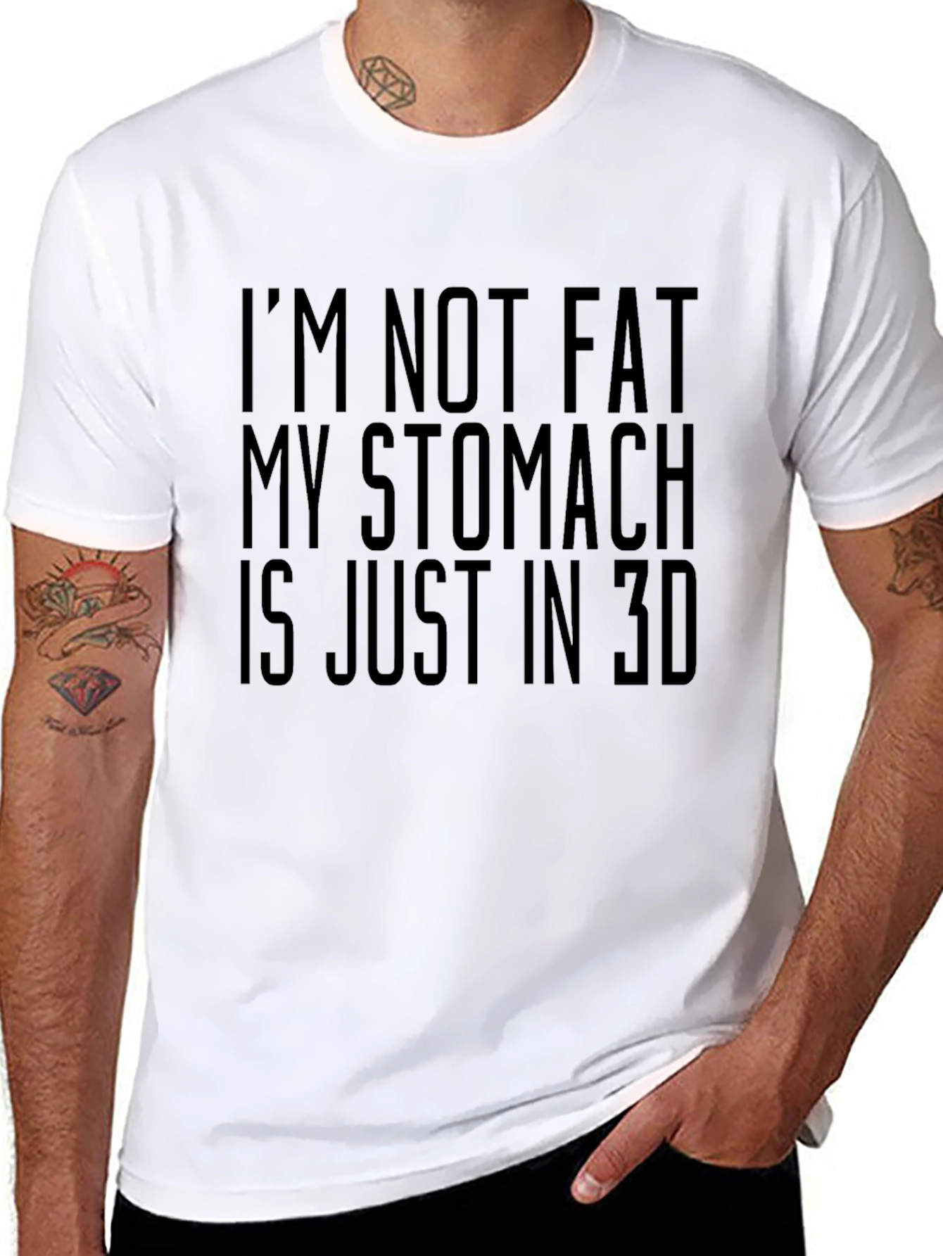 Black Funny 3D Stomach Men's Black T-Shirt view 8
