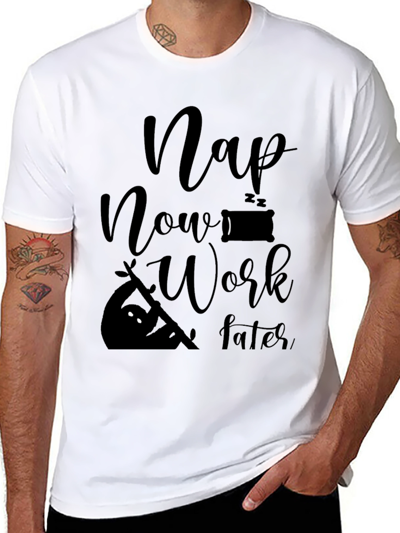 Black Nap Now Work Later Men's Graphic Tee view 8