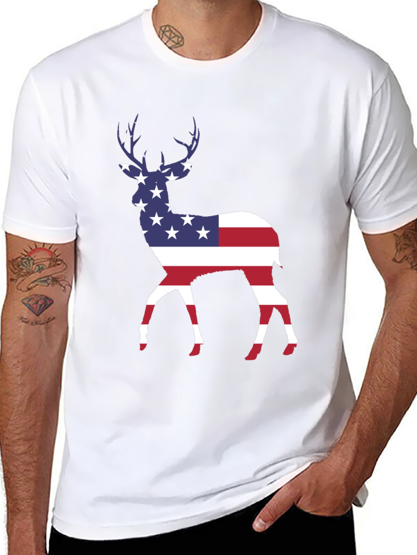Black American Flag Deer T-Shirt - Patriotic Style view 8