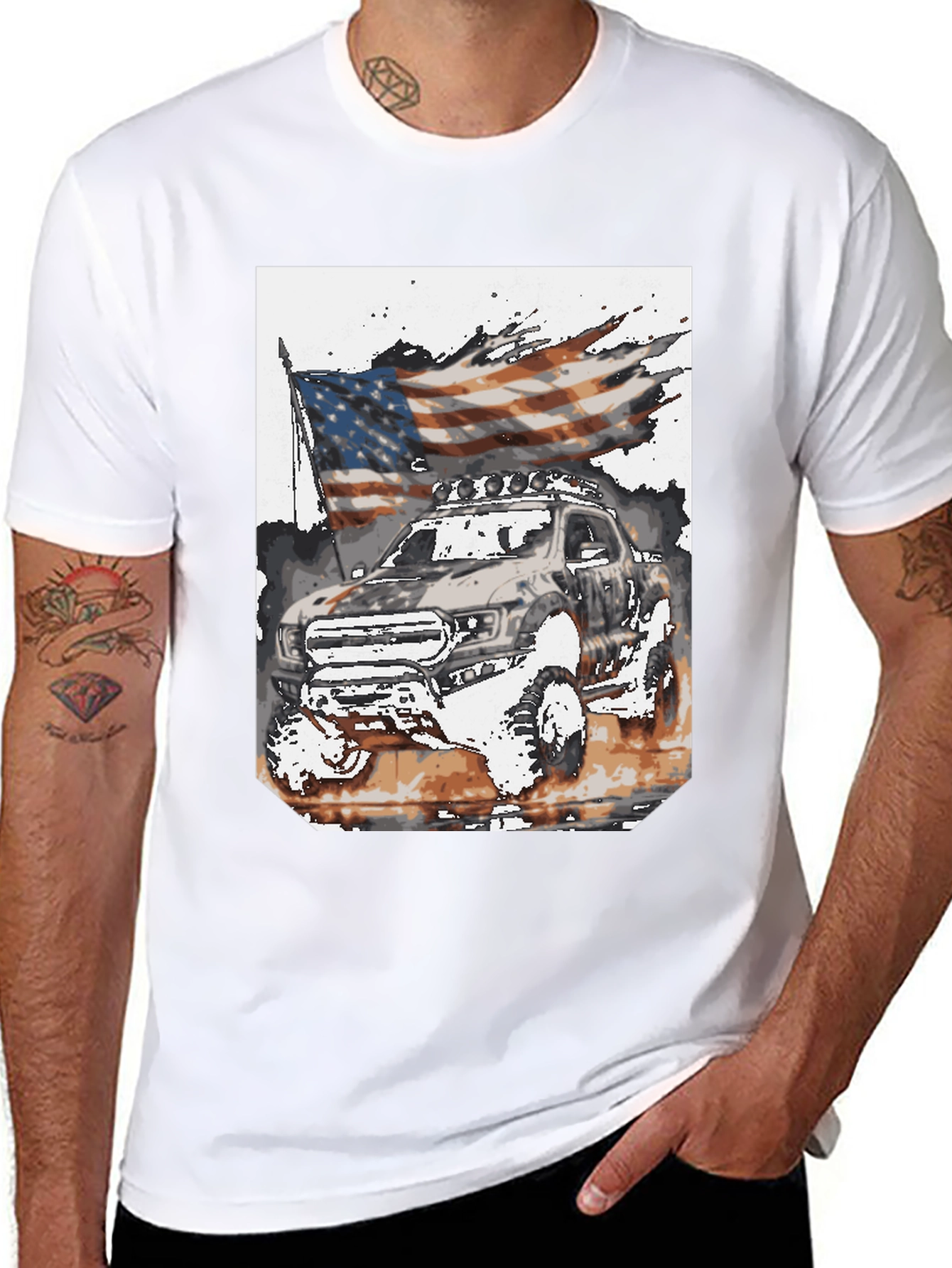 Black American Flag Truck Graphic Tee view 8