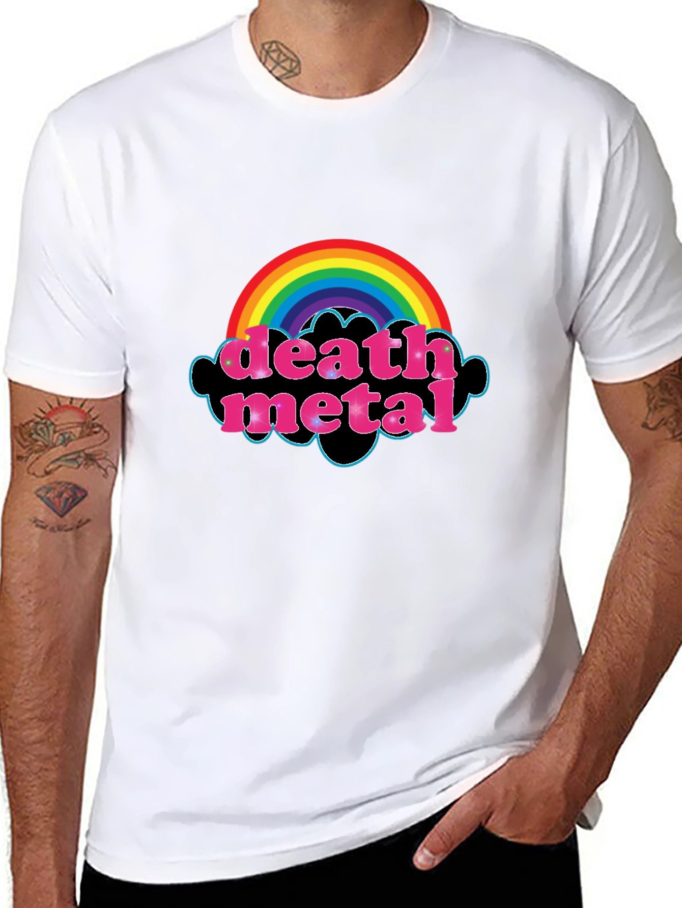 Black Death Metal Rainbow T-Shirt - Black Graphic Tee view 8