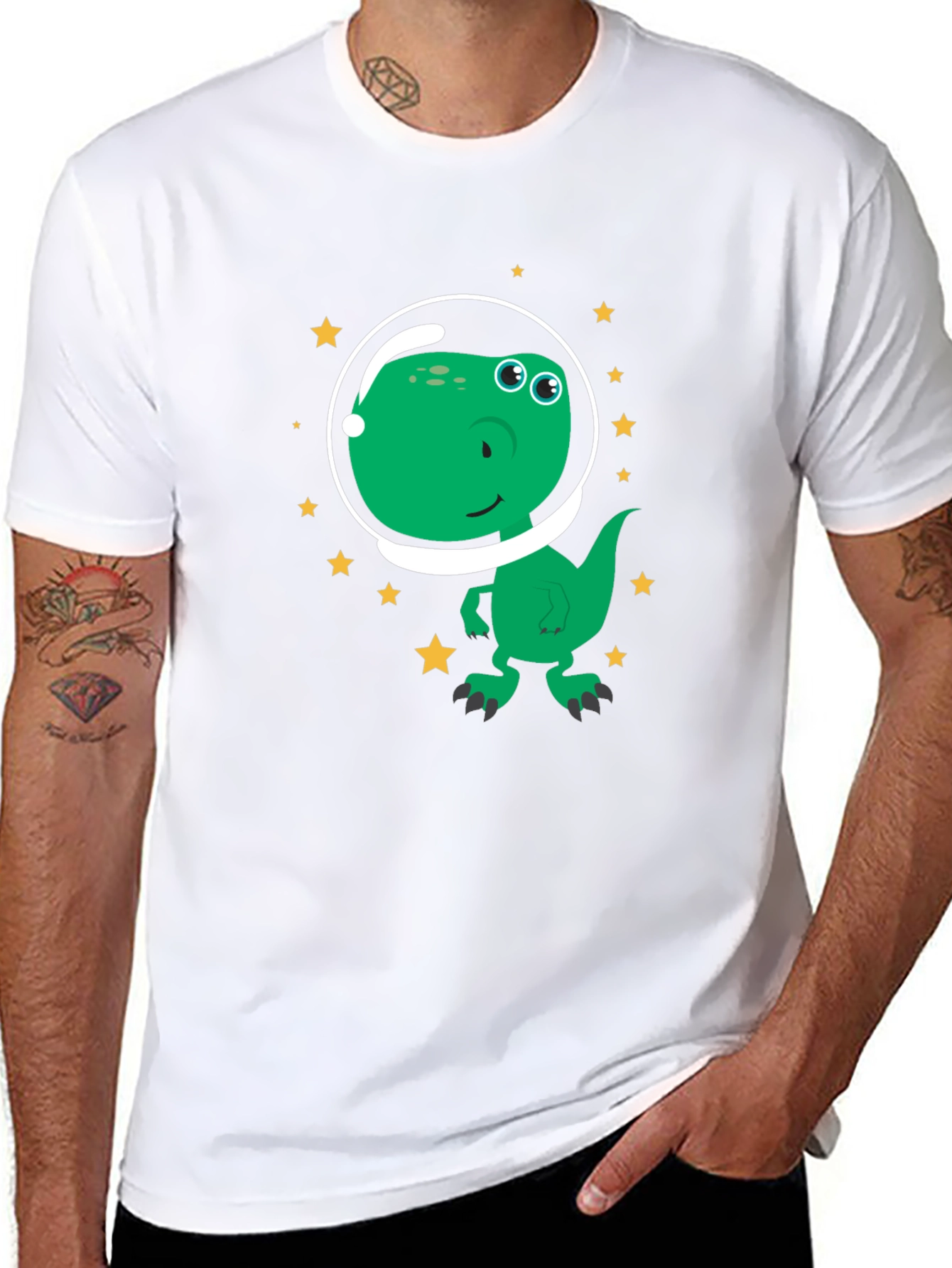 Dino Astronaut Graphic Tee - Black Cotton T-Shirt - 8