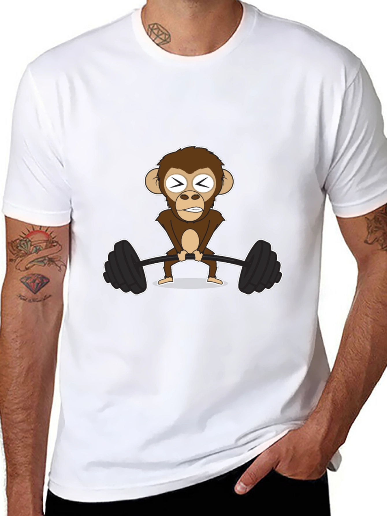Black Monkey Barbell T-Shirt - Workout Design view 8