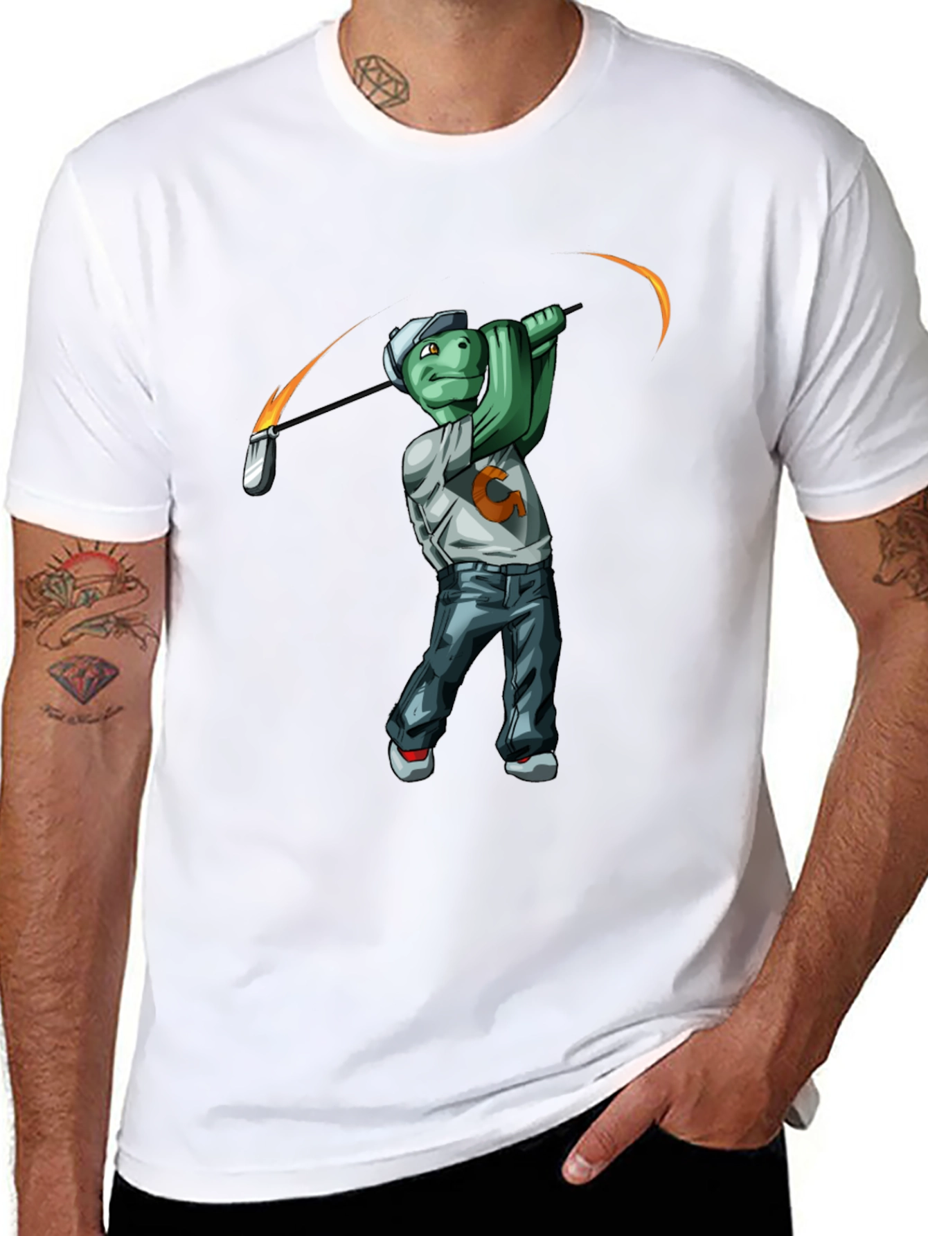 Black Golfing Turtle Graphic T-Shirt - Funny Tee view 8
