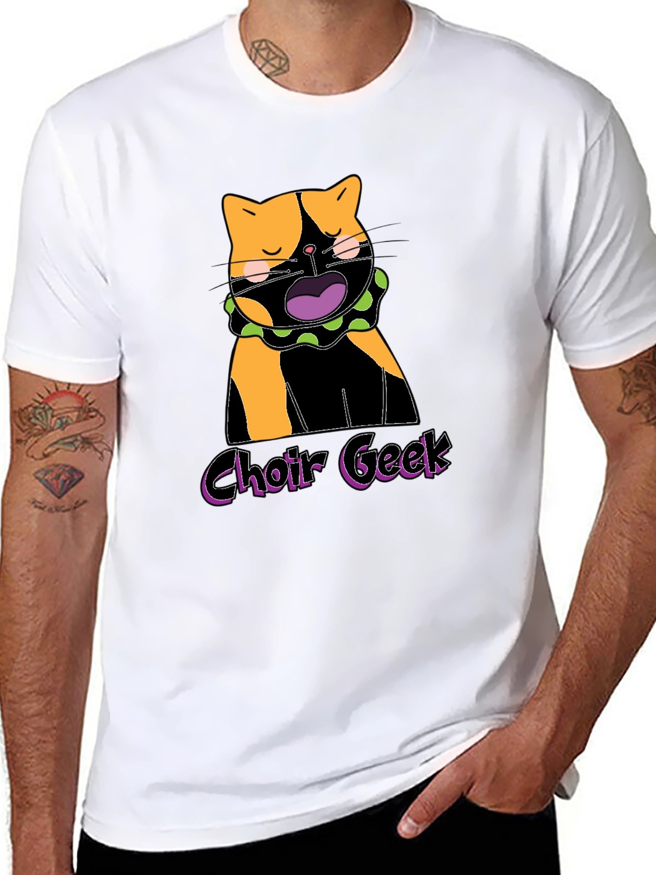 Black Choir Geek Cat Graphic Tee - Black Cotton T-Shirt view 8