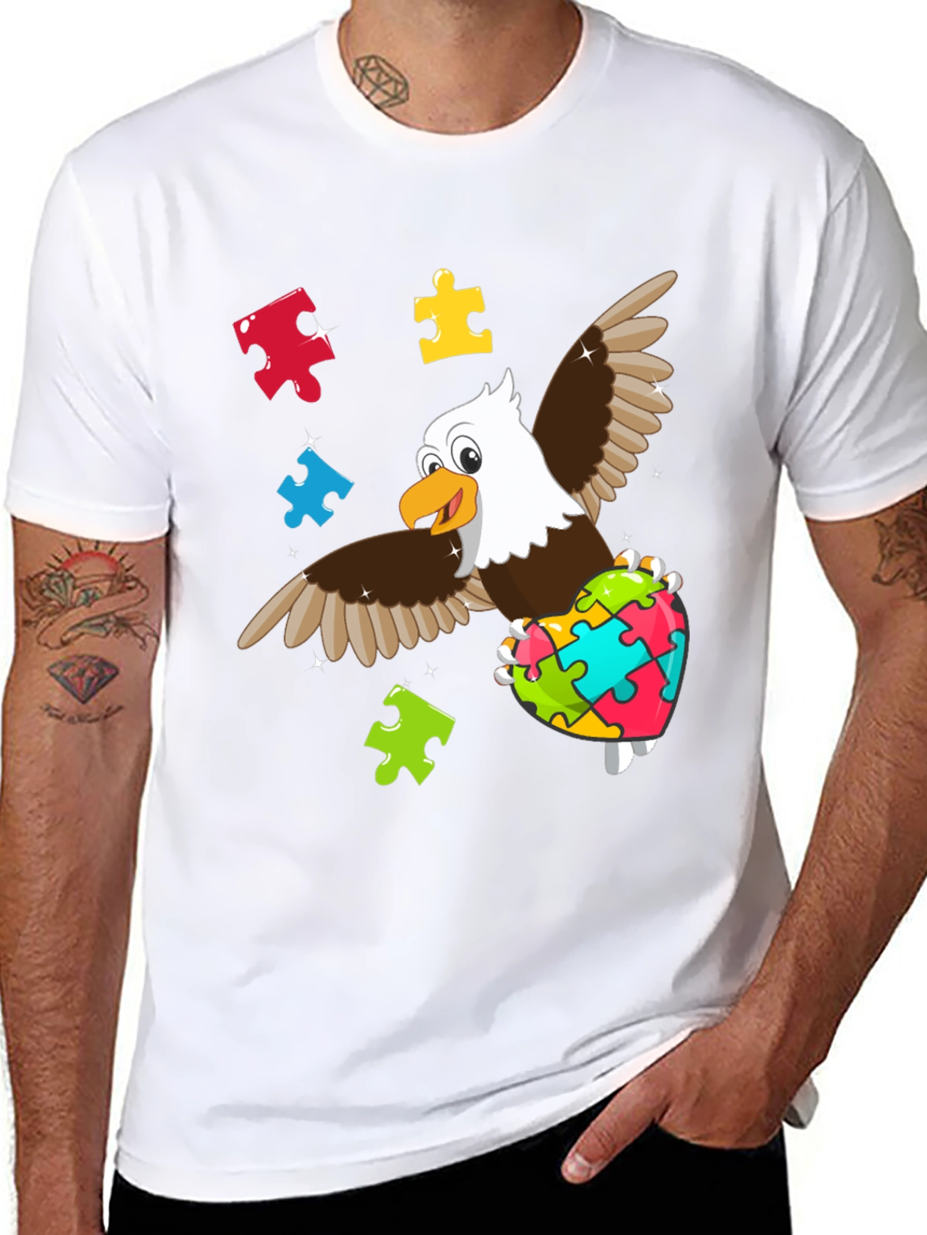Black Autism Awareness Eagle T-Shirt view 8
