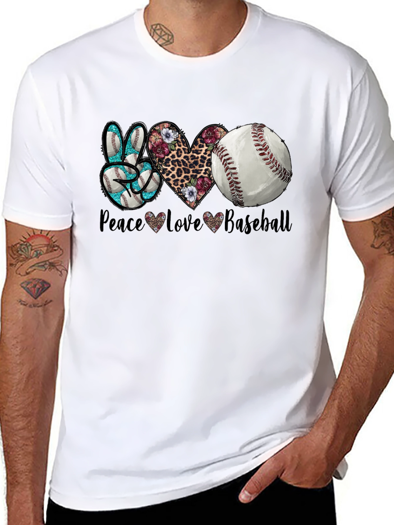 Black Peace Love Baseball Graphic T-Shirt view 8