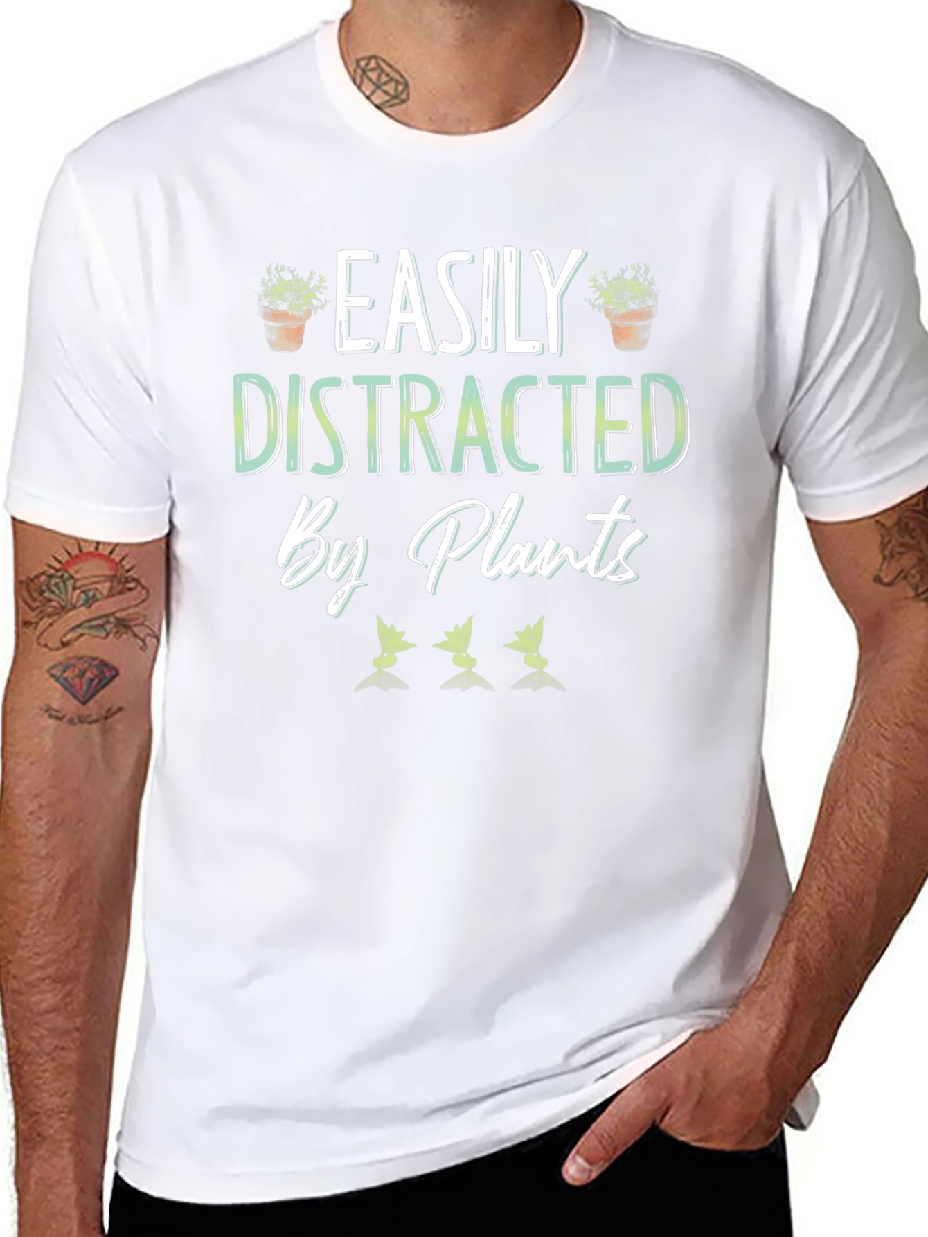 Black Easily Distracted by Plants Black T-Shirt view 8