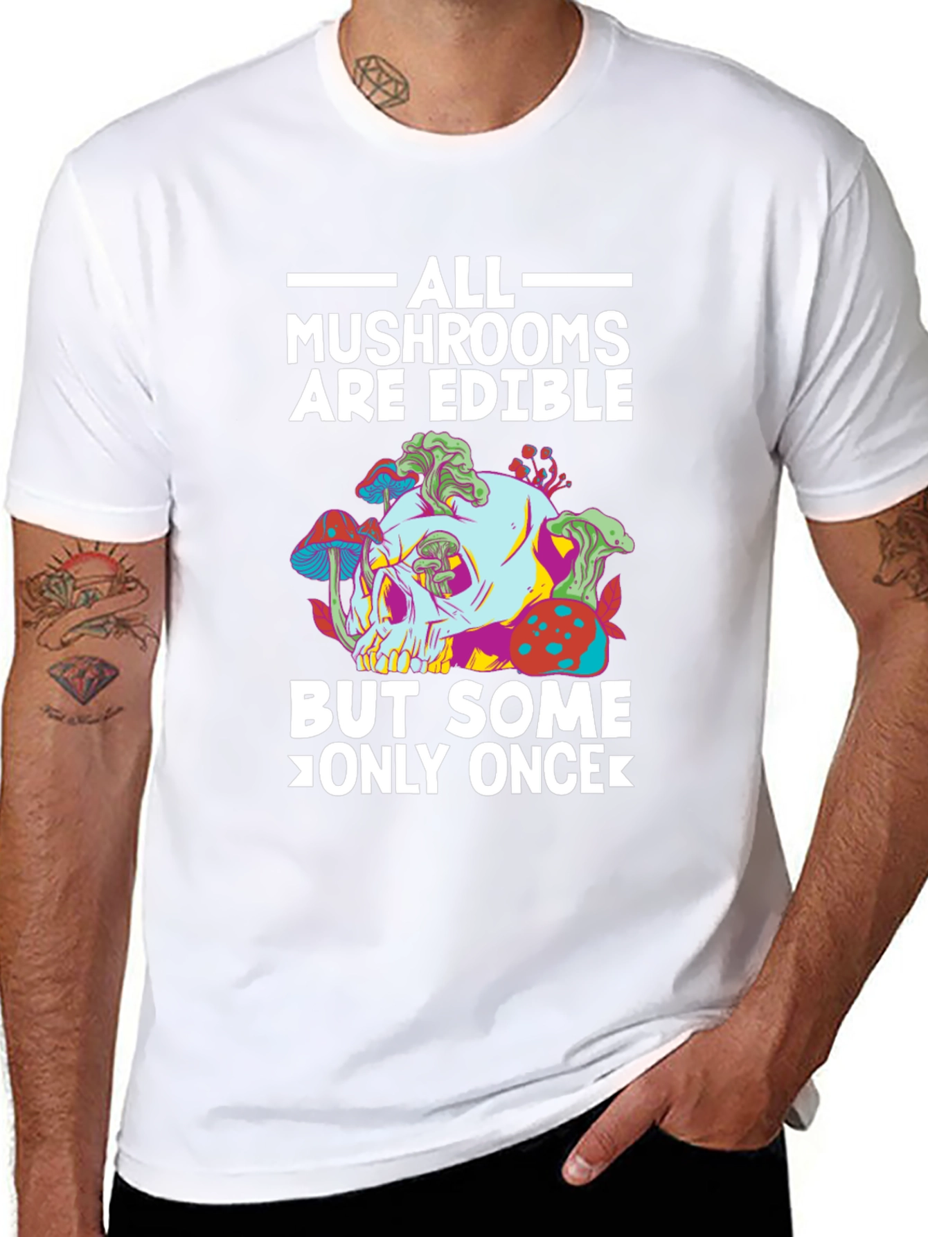 Black Mushroom Skull T-Shirt - Edible Joke Tee view 8