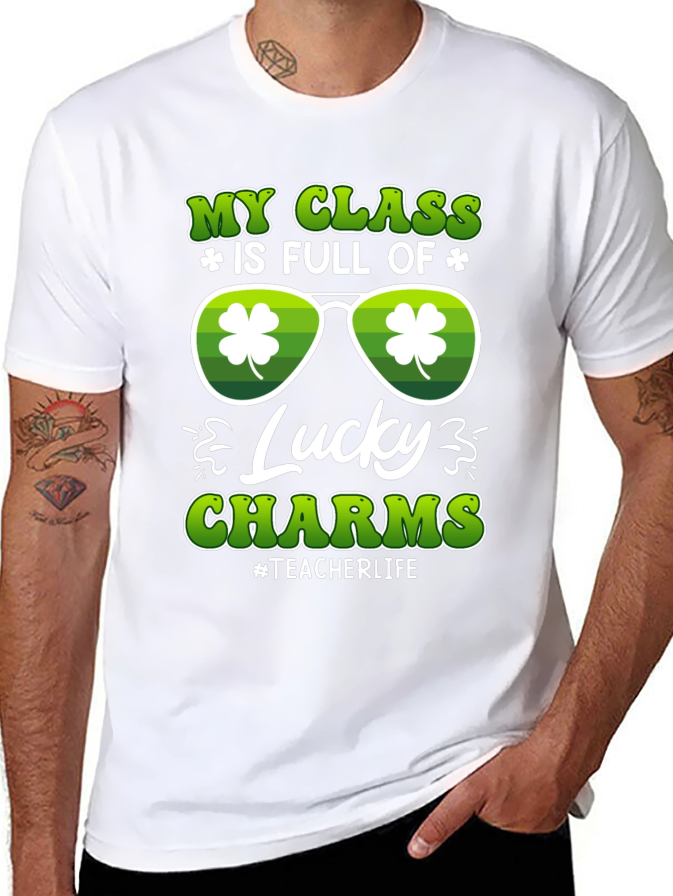 Black St. Patrick's Day Teacher T-Shirt Lucky Charms view 8