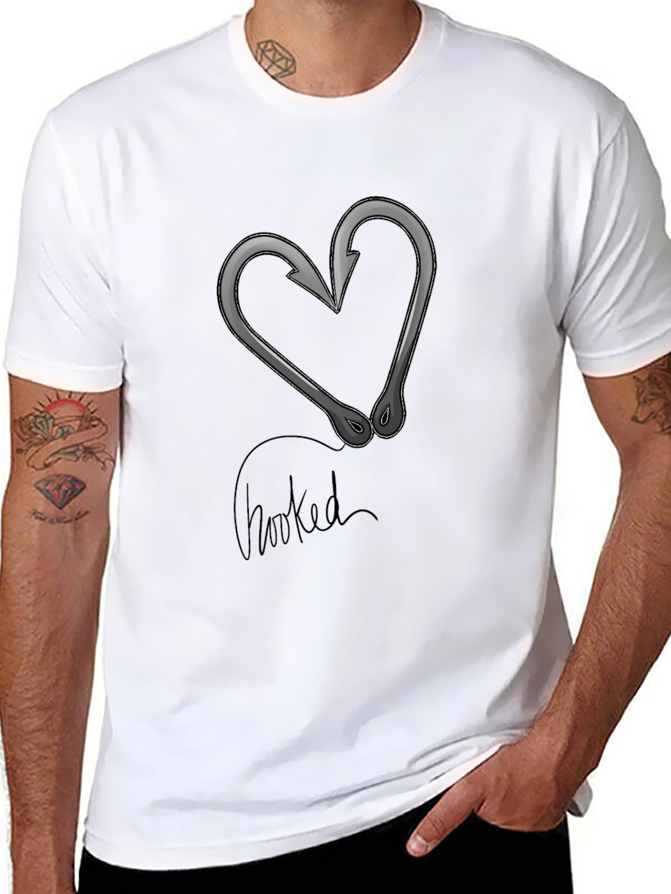 Black Hooked Heart Graphic T-Shirt - Black Cotton Tee view 8