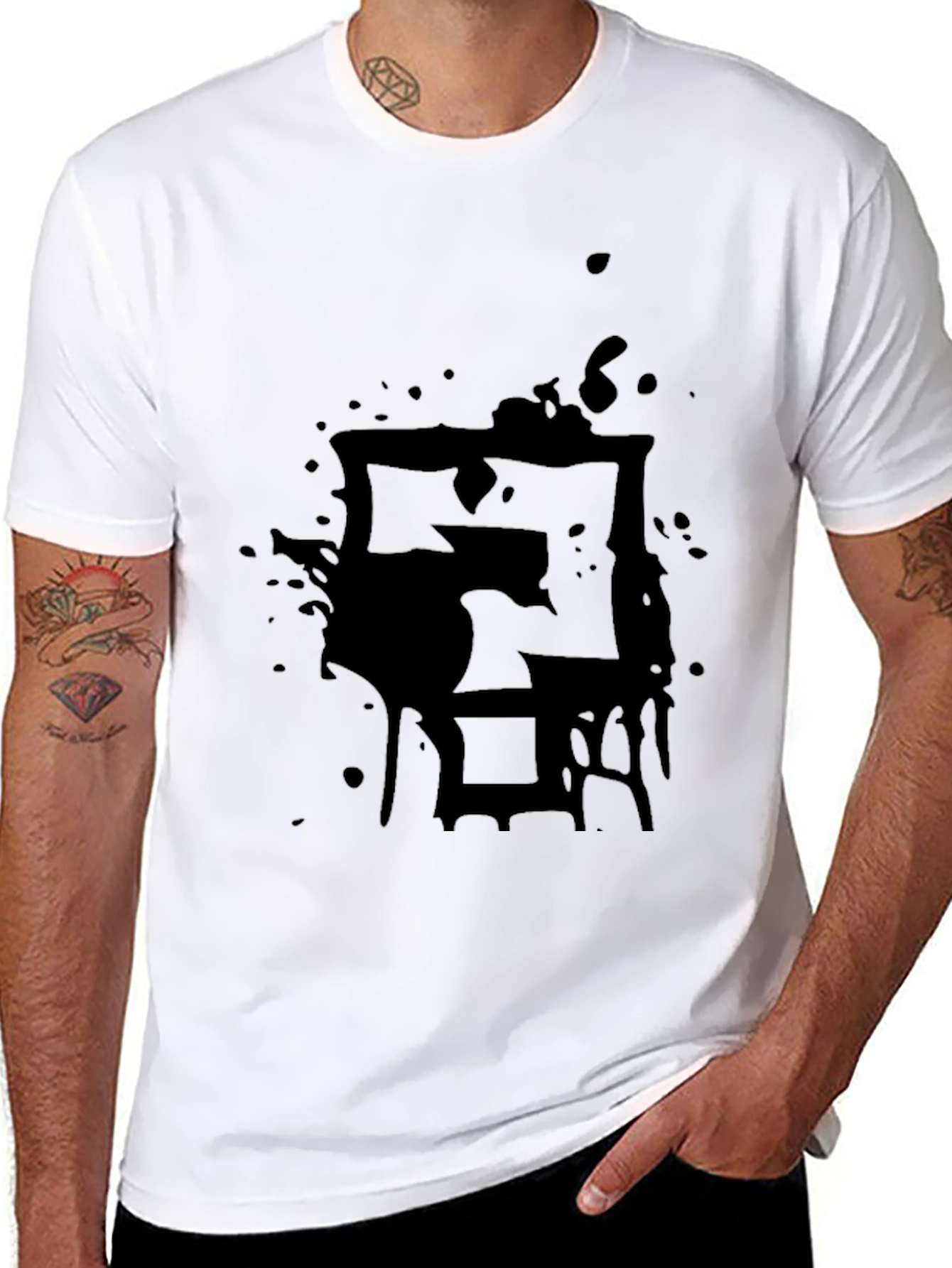 Black Men's Black Graphic Tee - Abstract Design view 8