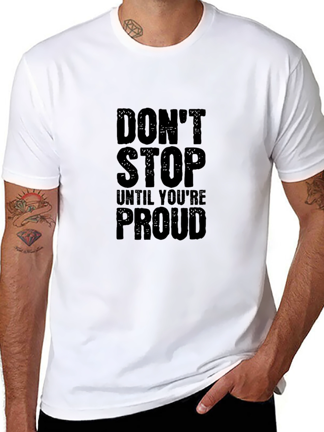 Black Motivational 'Don't Stop' Graphic Tee - Black Cotton view 8