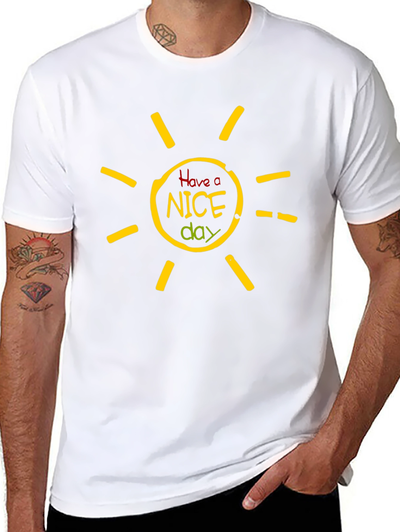 Black Have A Nice Day Graphic Tee - Unisex Black Cotton T-Shirt view 8
