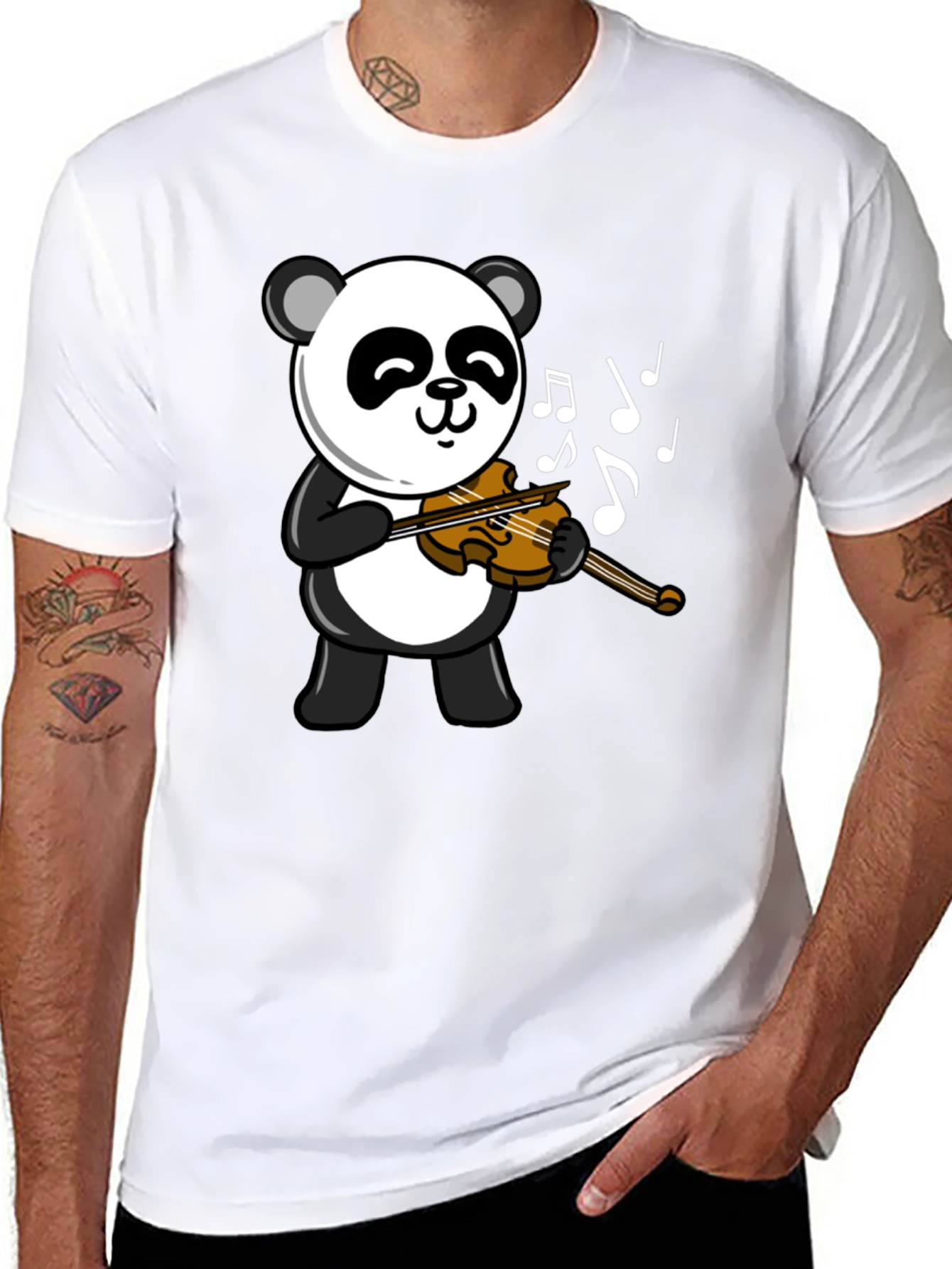Black Panda Violinist Graphic T-Shirt view 8