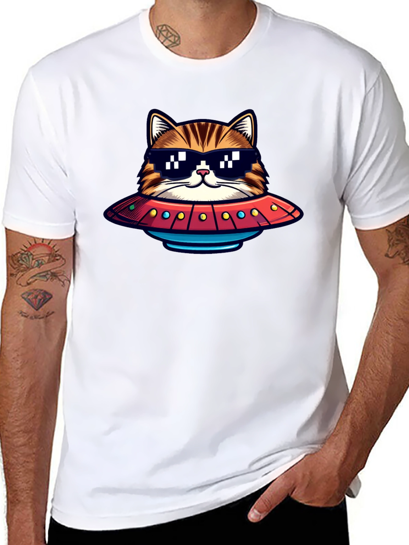 Black Cool Cat UFO Graphic T-Shirt view 8