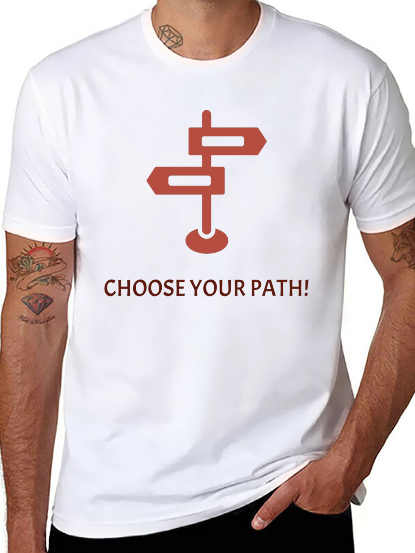 Black Choose Your Path Graphic Tee - Direction Sign Design view 8