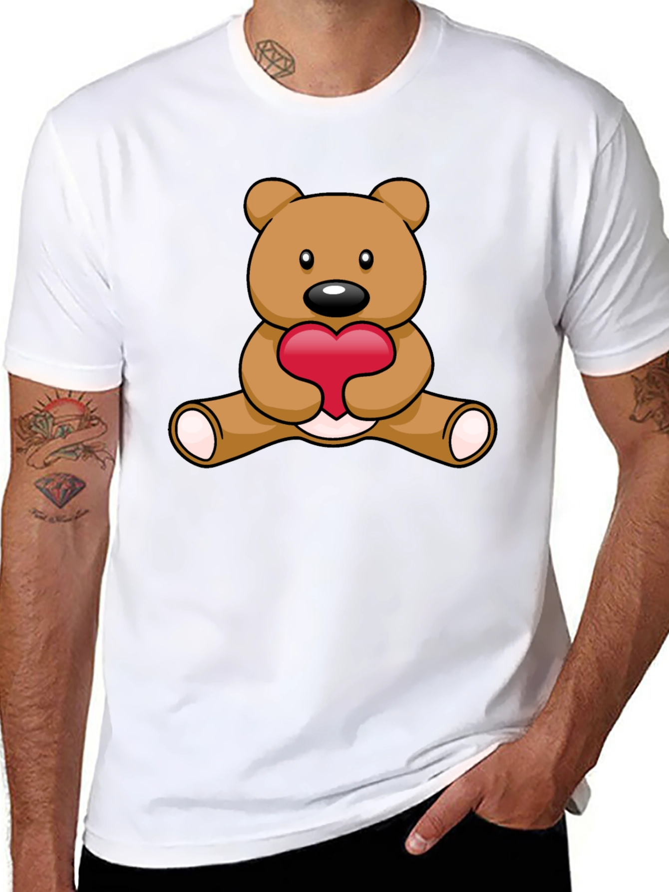 Black Cute Teddy Bear Heart Graphic T-Shirt view 8