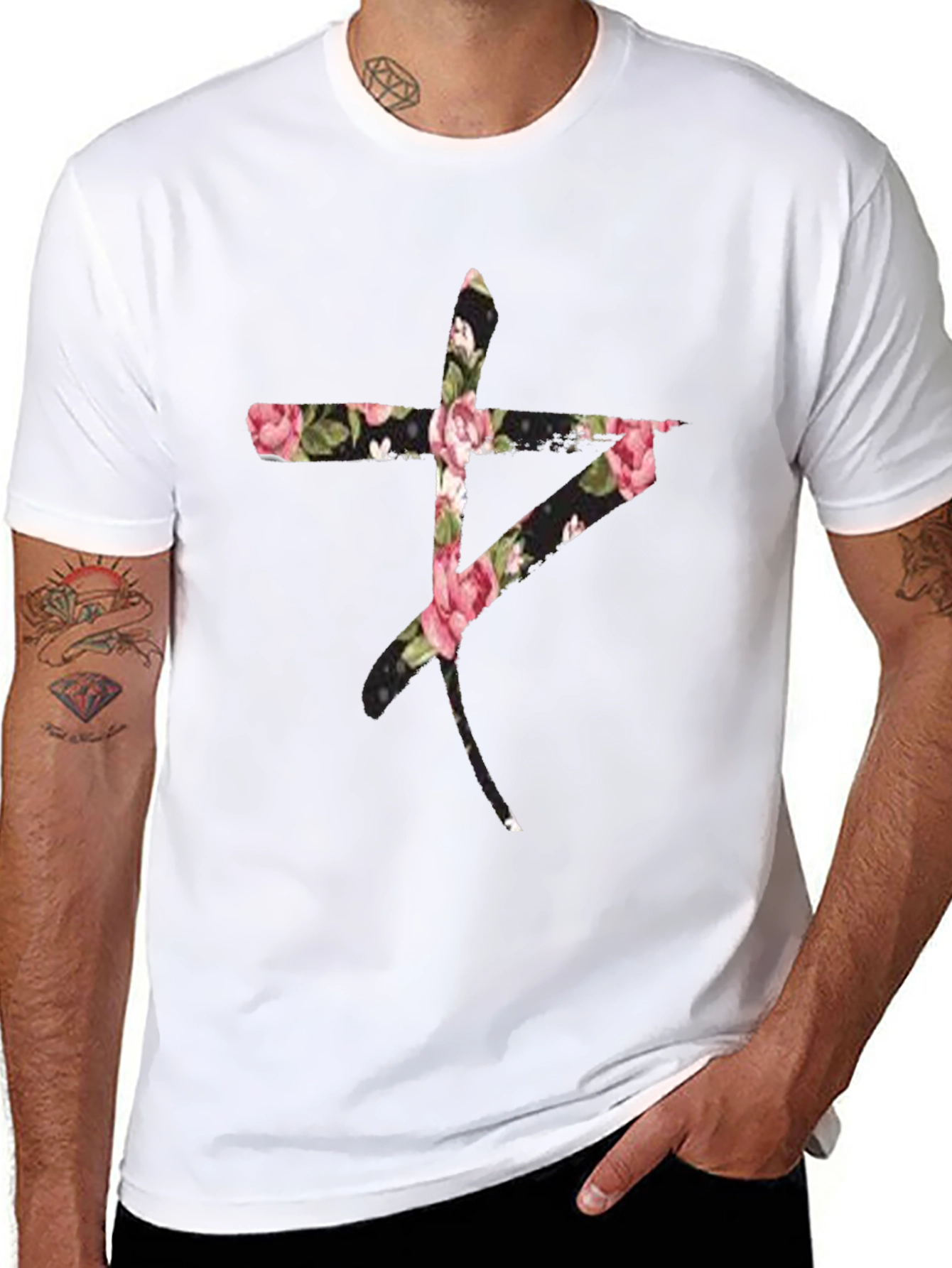 Black Floral Symbol Black T-Shirt view 8