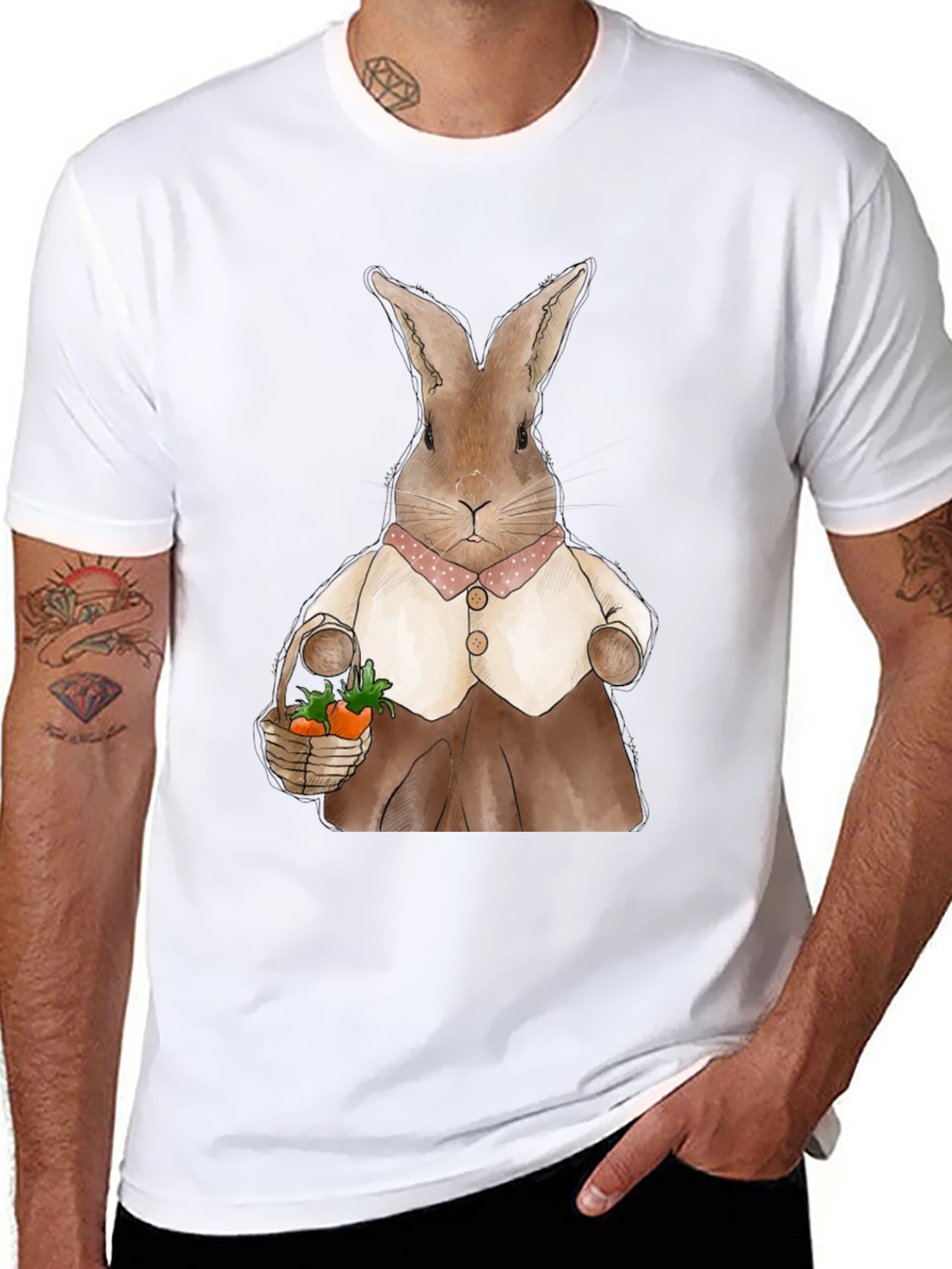 Black Cute Bunny Carrot Basket Graphic T-Shirt view 8