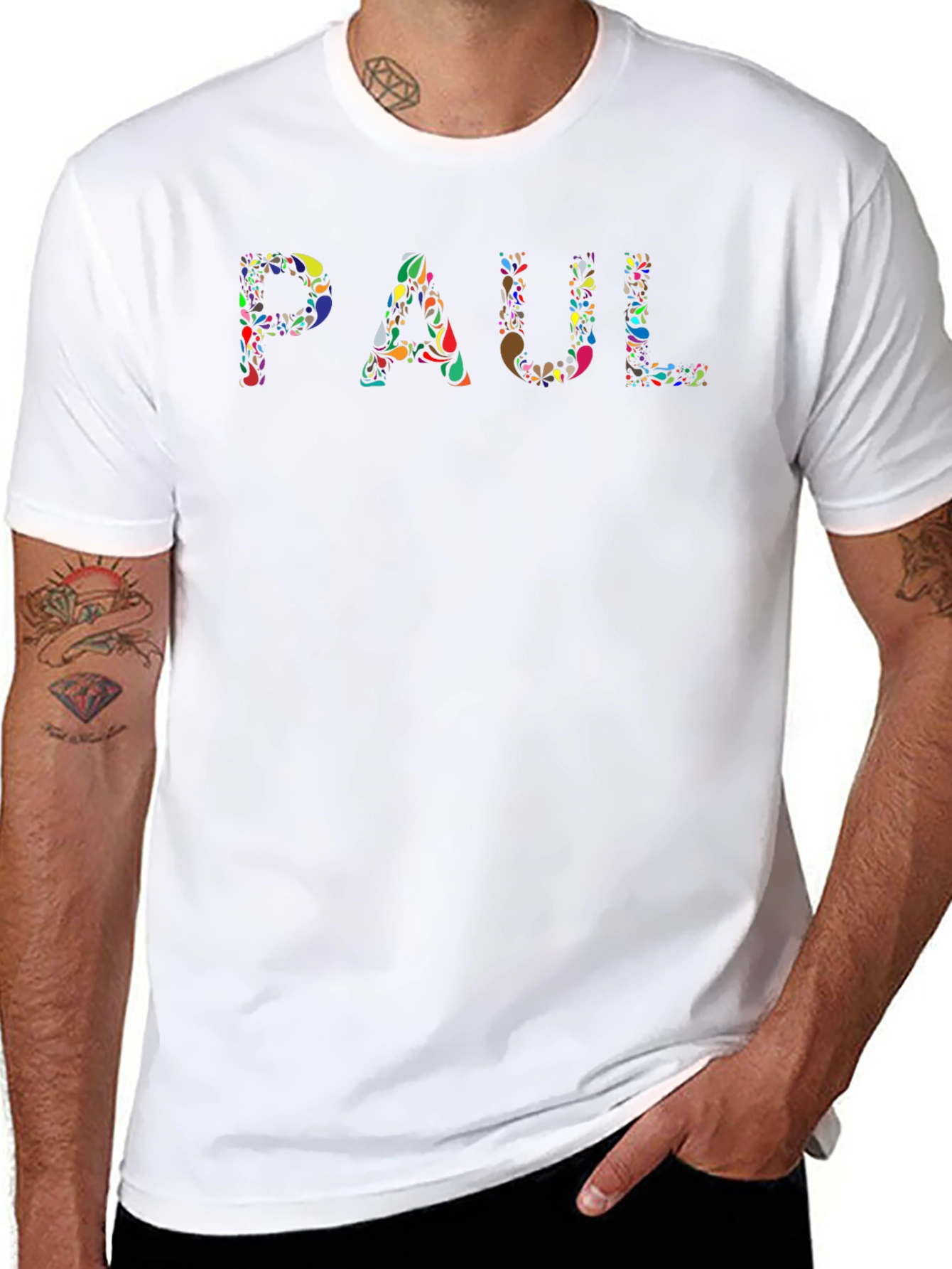 Colorful 'PAUL' Graphic Black T-Shirt - 8