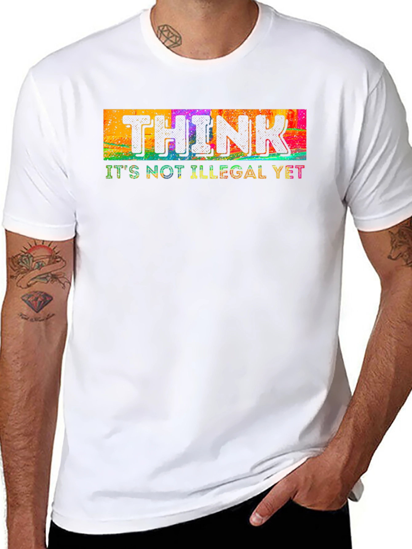 Black Think It's Not Illegal Yet Novelty T-Shirt view 8
