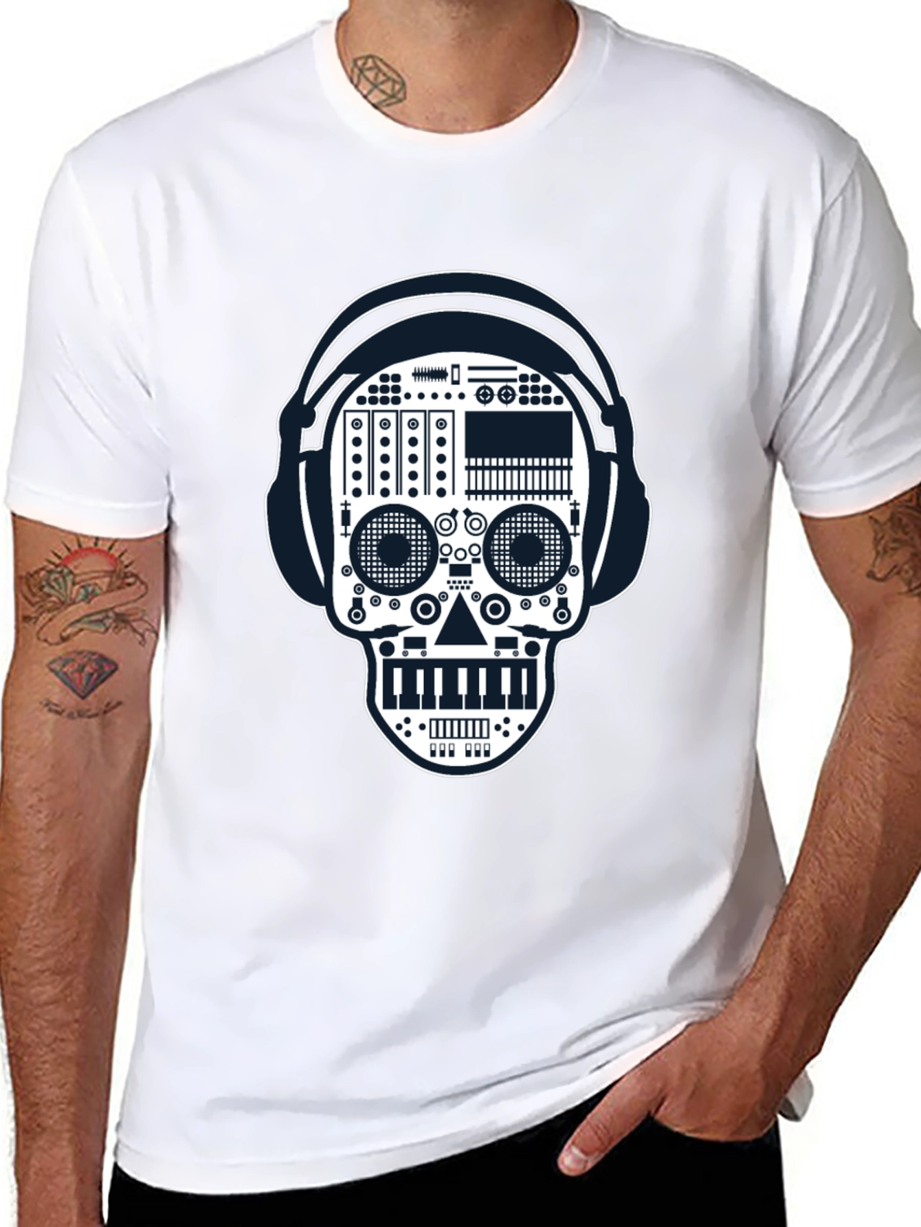 Black DJ Skull Graphic Tee - Music Lover Style view 8