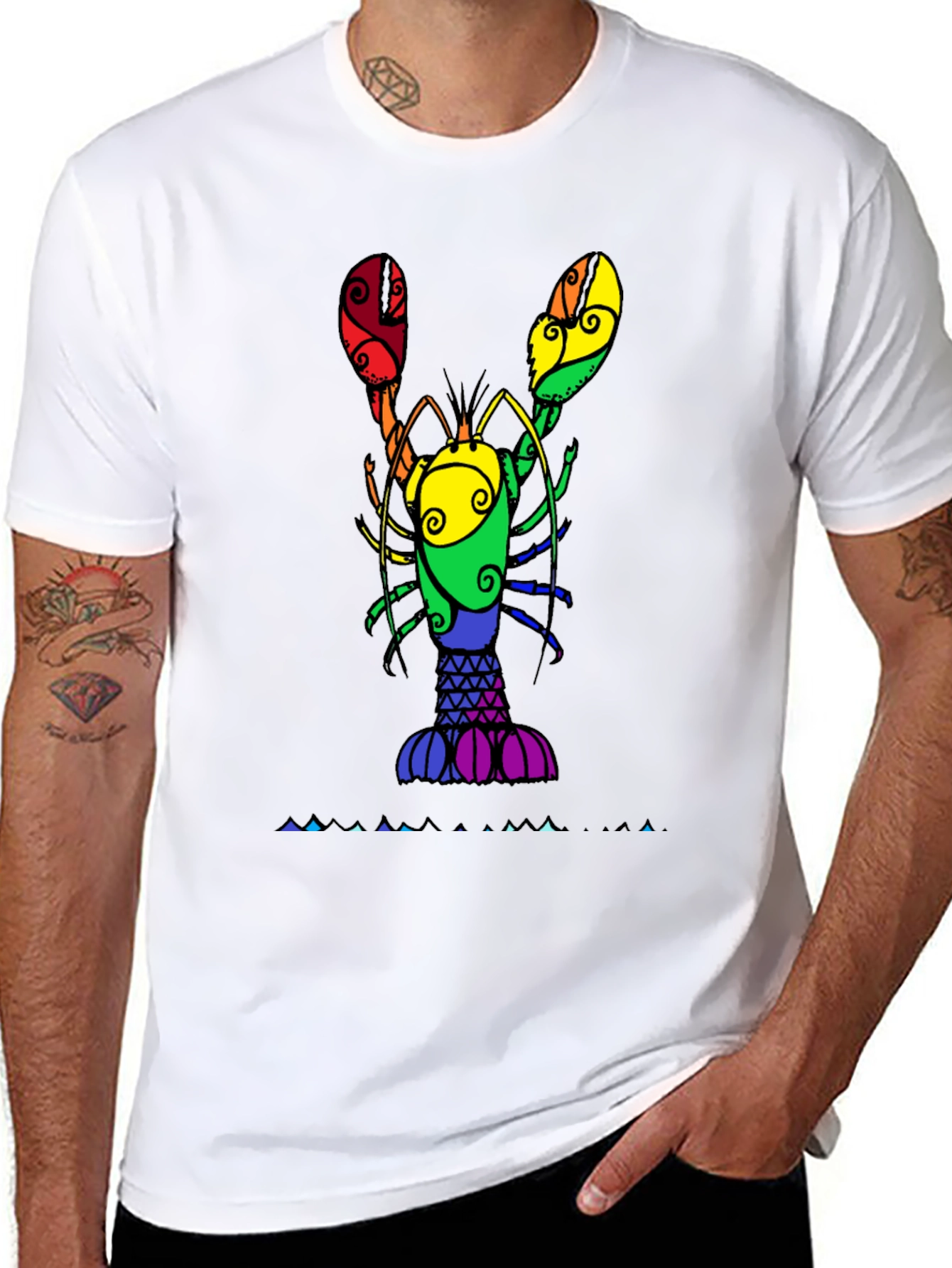 Black Rainbow Lobster Graphic Tee view 8