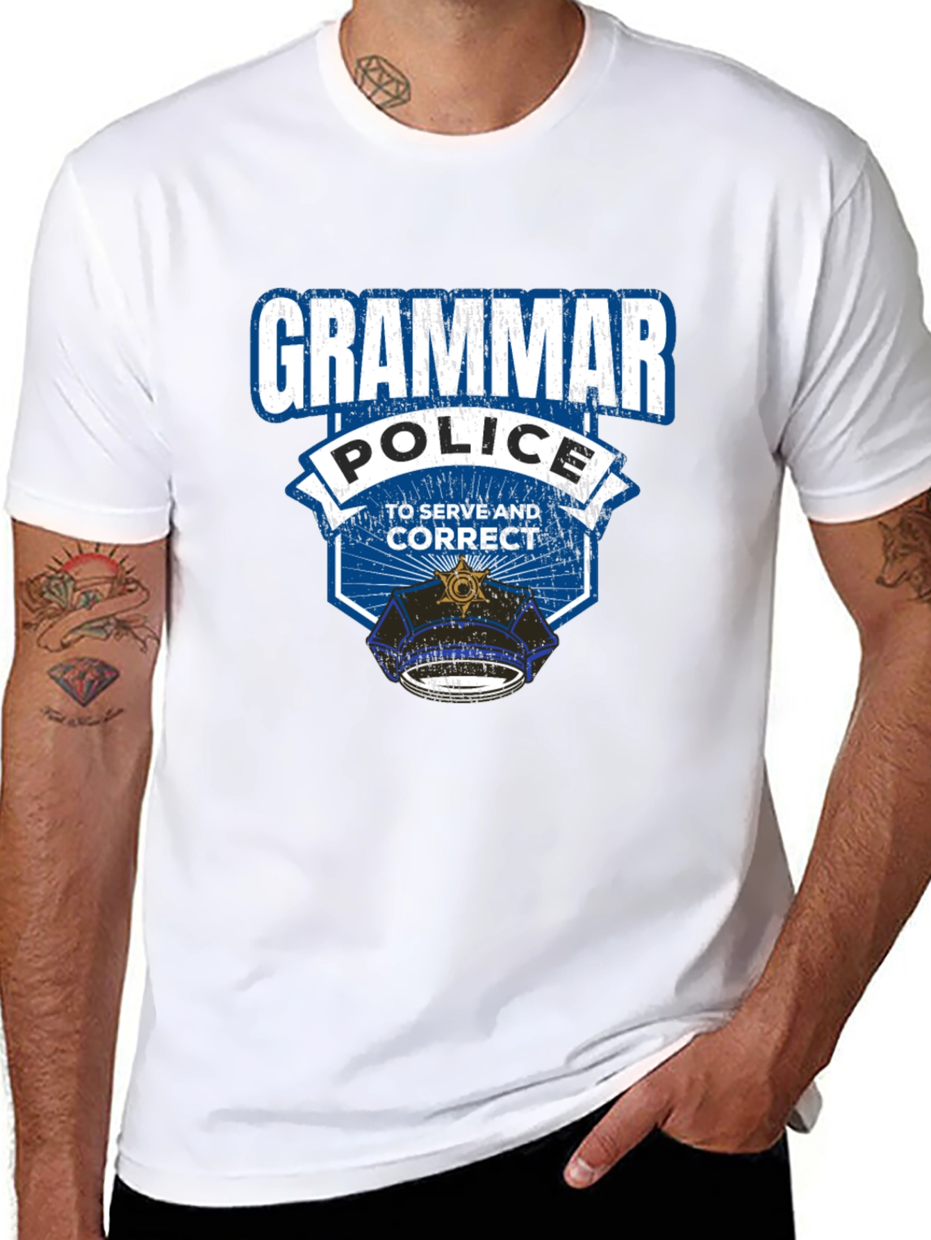 Black Grammar Police T-Shirt: To Serve and Correct view 8
