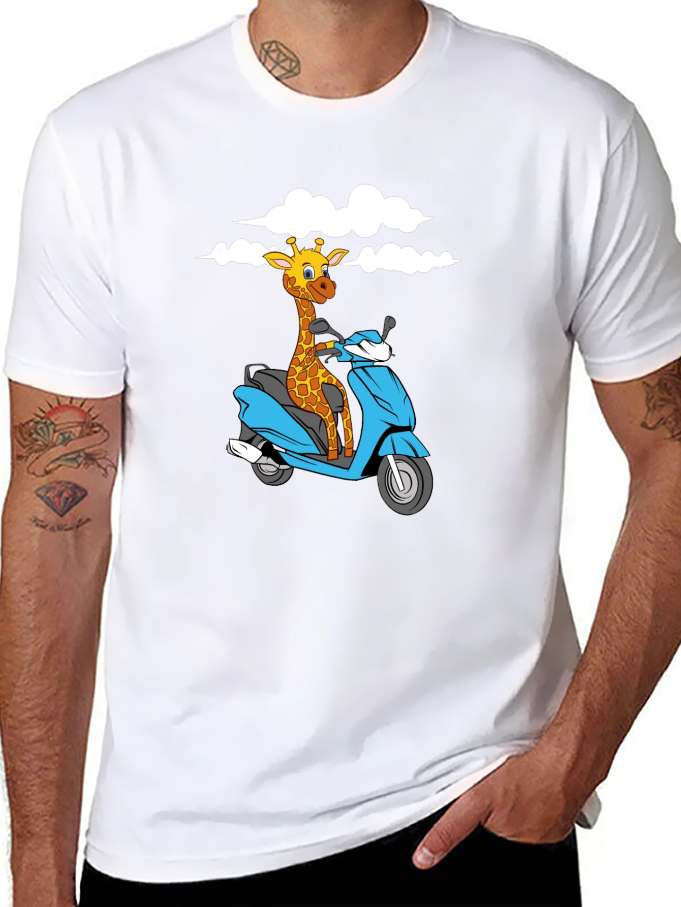 Black Giraffe on Scooter Graphic T-Shirt - Black view 8