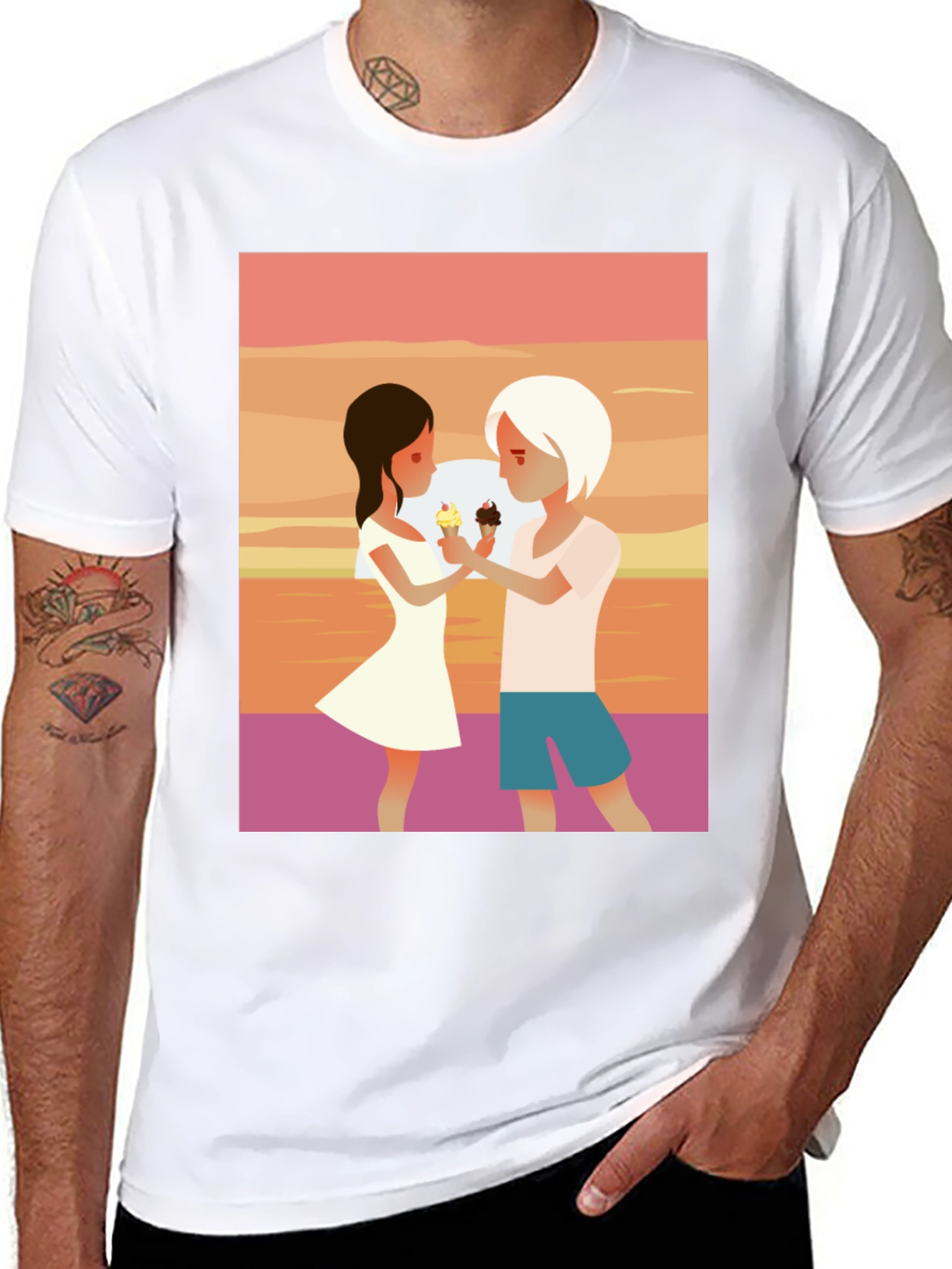 Black Couple Ice Cream Graphic T-Shirt - Unisex Casual Tee view 8