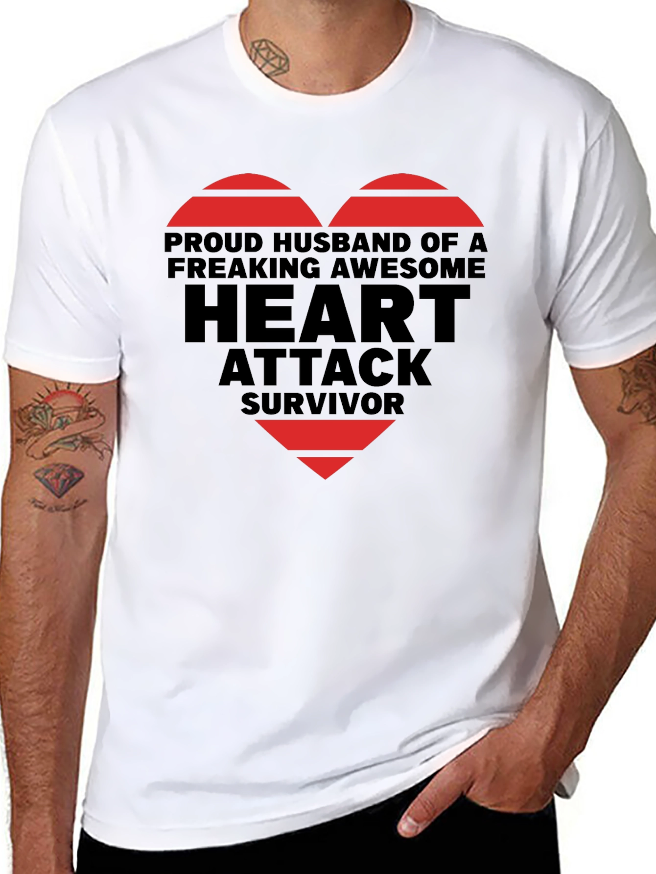 Black Proud Husband Heart Attack Survivor Graphic Tee view 8