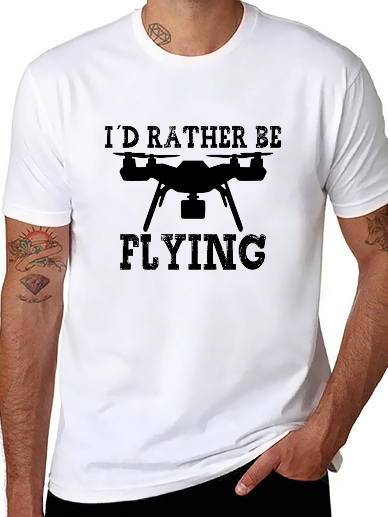 Black I'd Rather Be Flying Drone Graphic Tee view 8