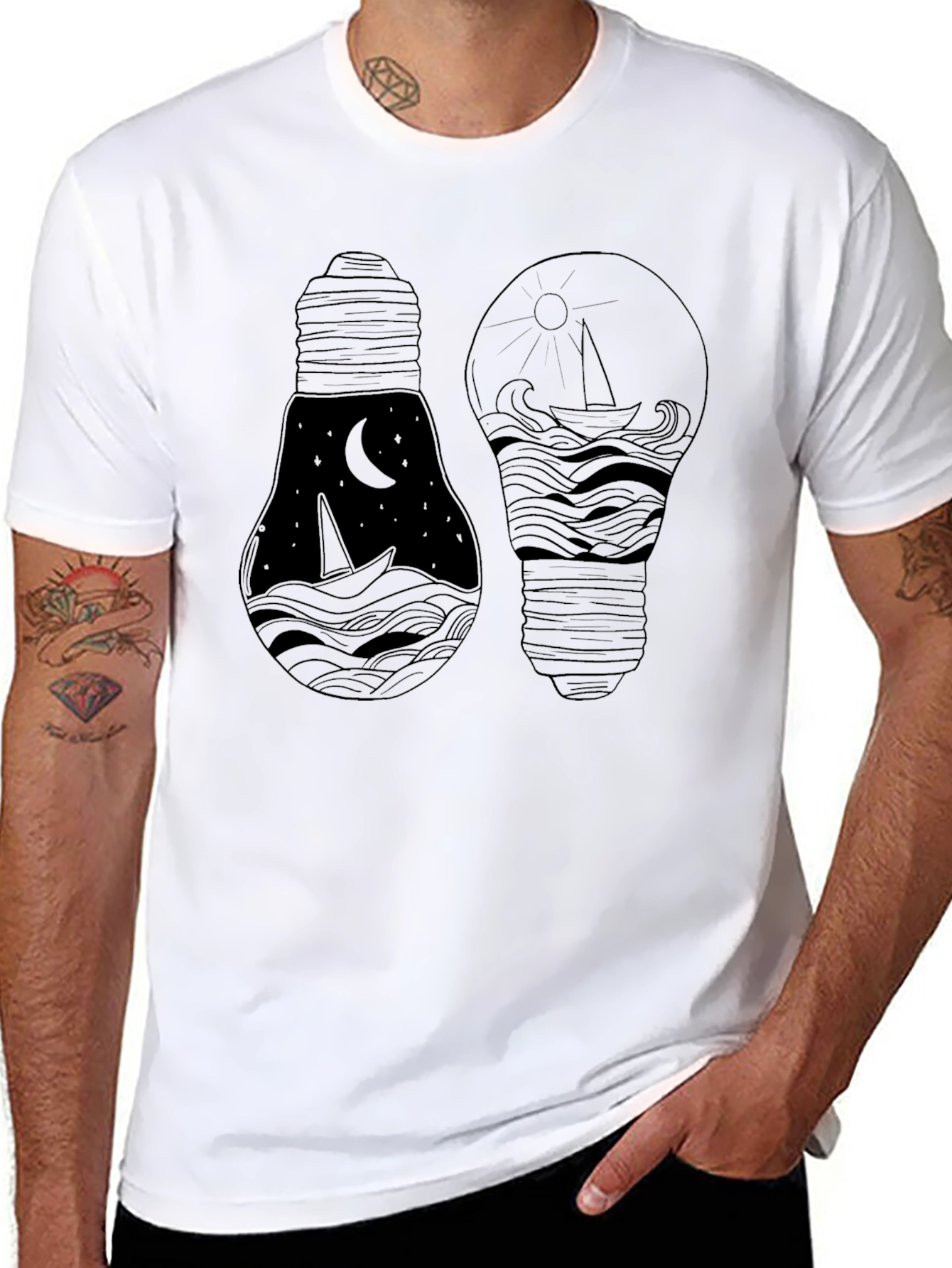 Black Dual Lightbulb Graphic Tee view 8