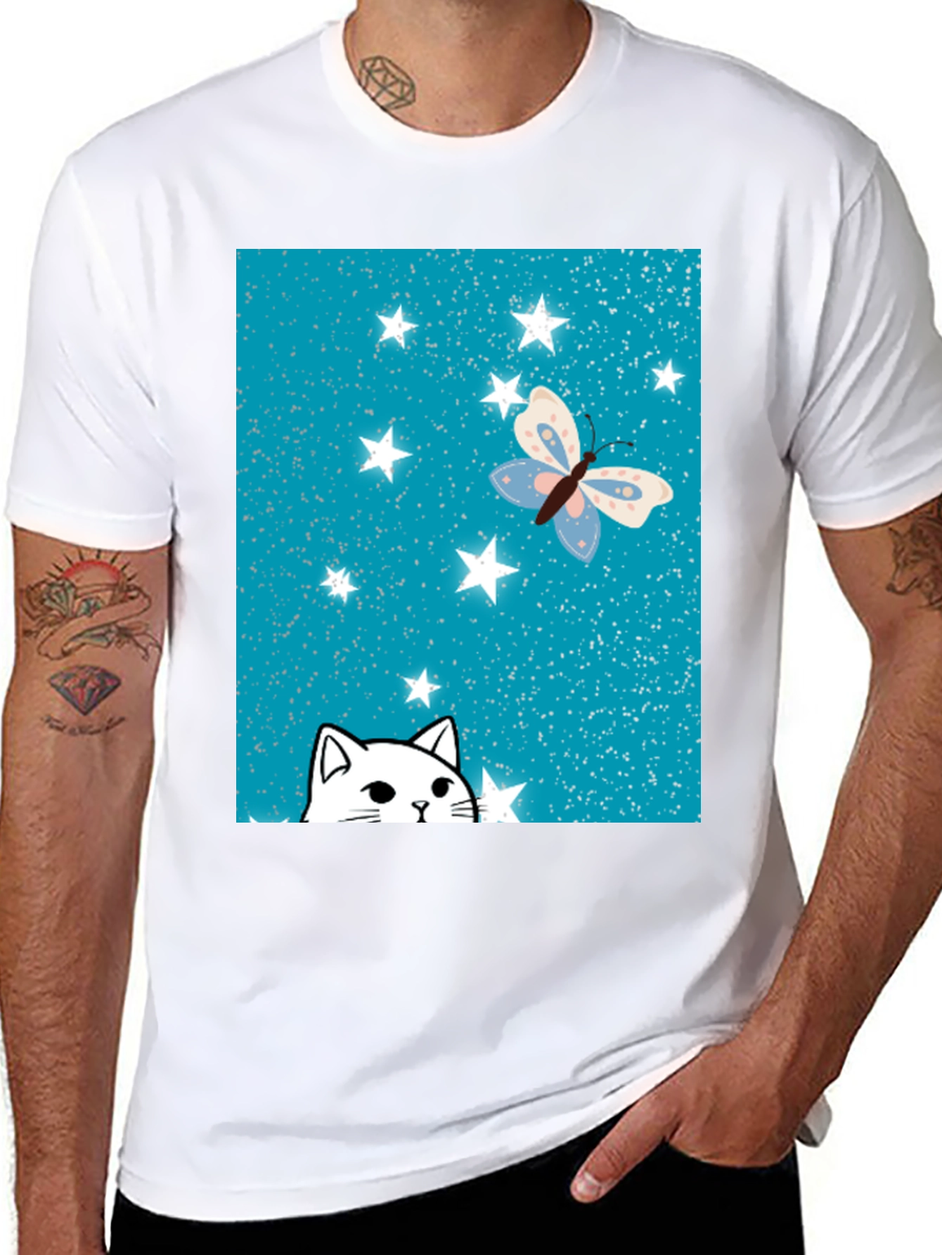 Cat & Butterfly Graphic Tee - 8