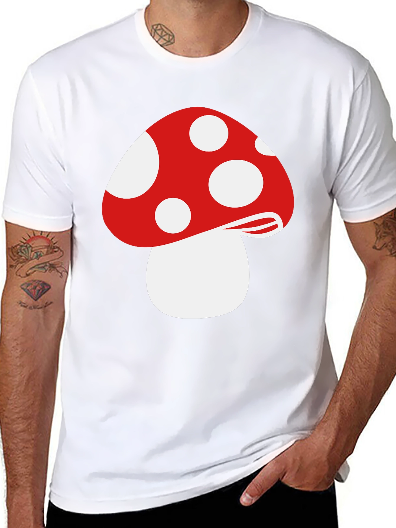 Black Red Mushroom Graphic Tee - Funky Black T-Shirt view 8