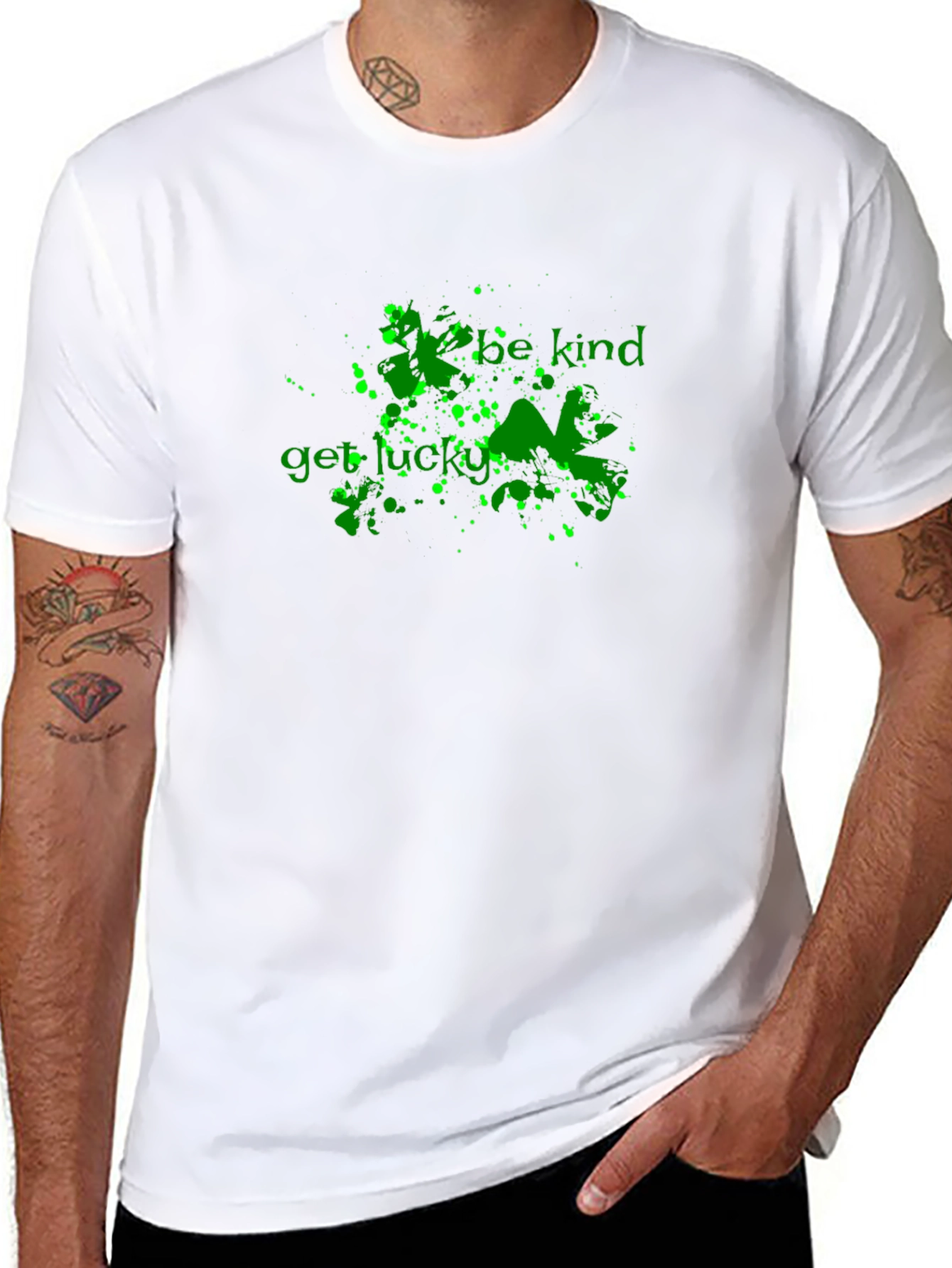 Black Be Kind Get Lucky Green Graphic Black T-Shirt view 8