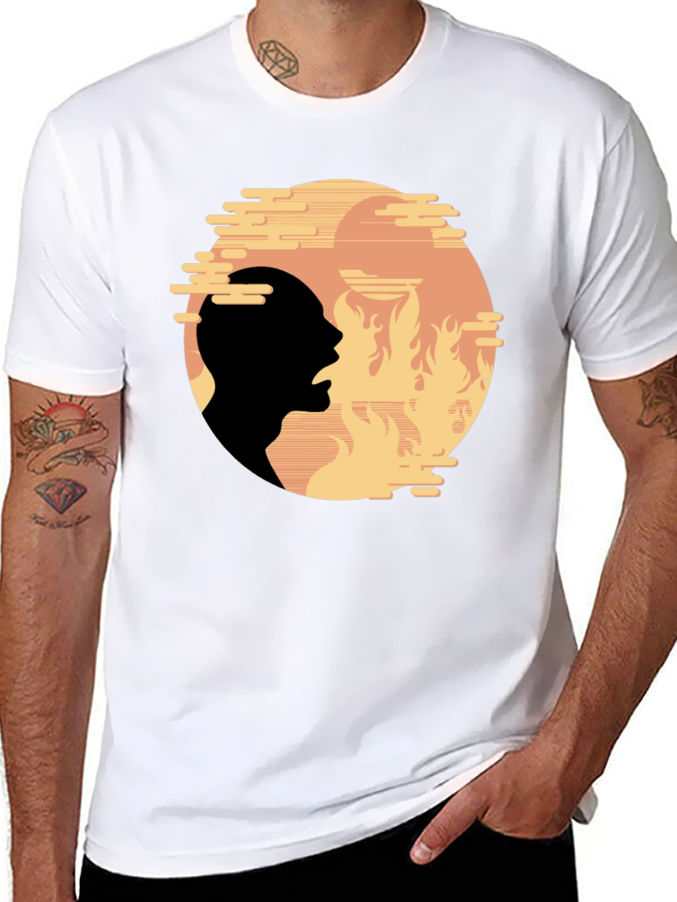 Black Fiery Silhouette Graphic Tee - Bold Statement Shirt view 8