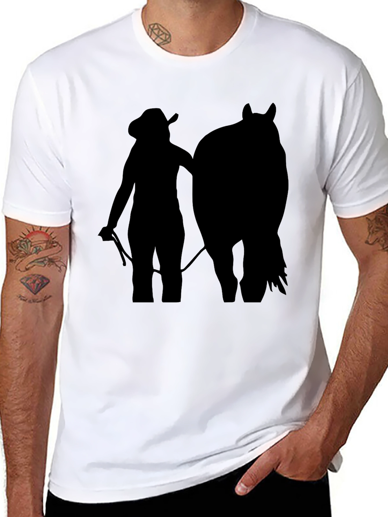 Black Cowgirl & Horse Silhouette Tee - Black Unisex T-Shirt view 8