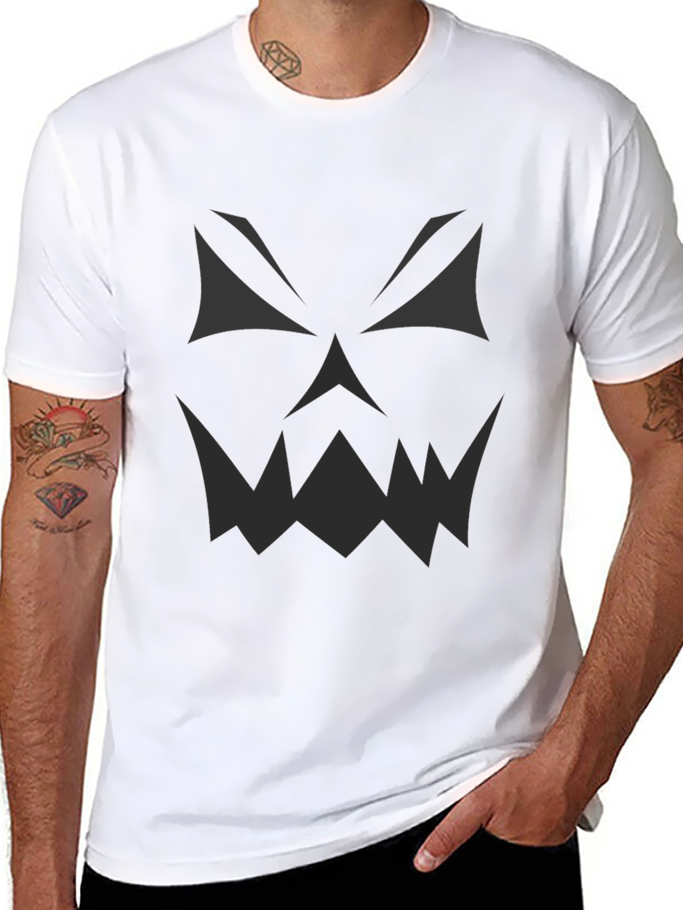 Black Men's Black Halloween Pumpkin Face T-Shirt view 8