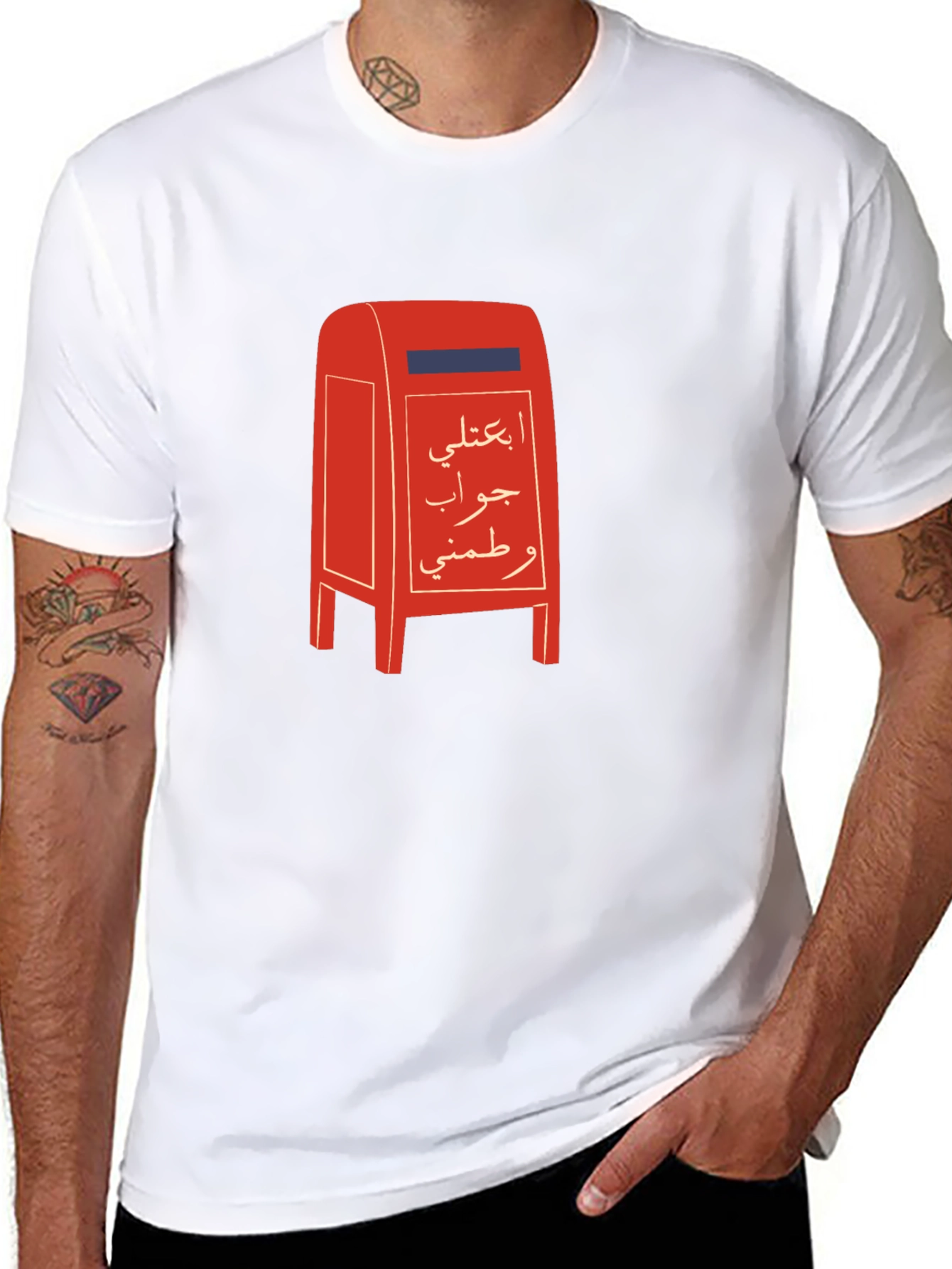 Black Unique Graphic T-Shirt with Arabic Lettering Design view 8