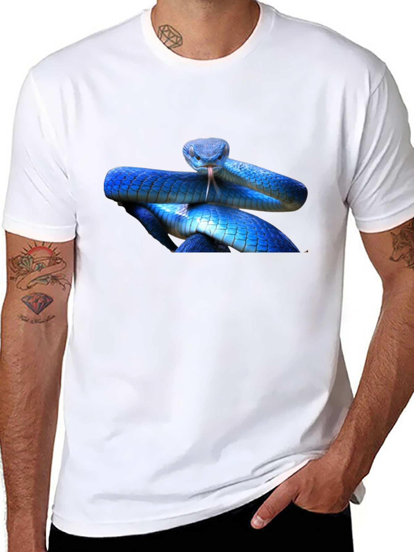 Black Blue Snake Graphic T-Shirt - Bold Reptile Design view 8